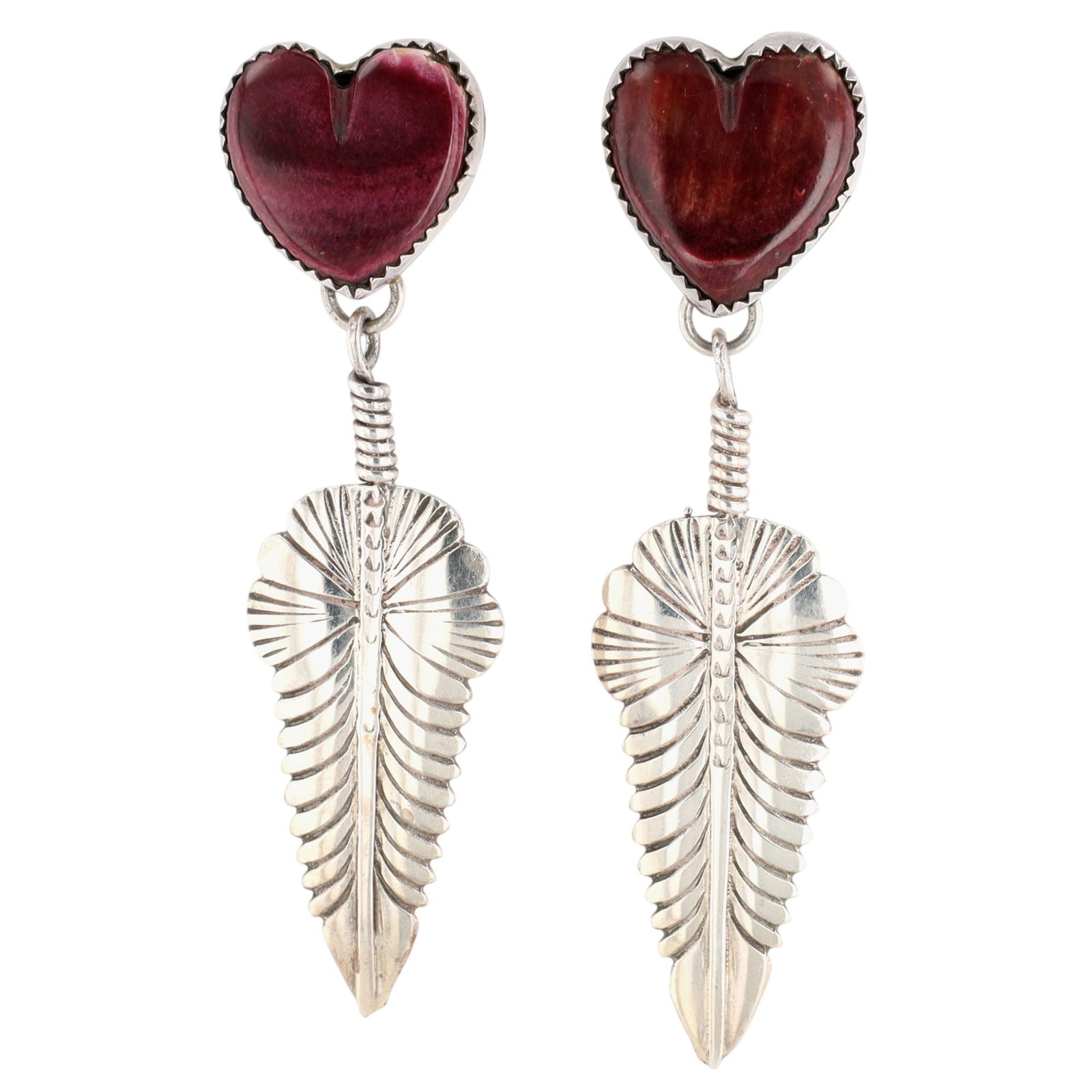 Signed Navajo Sterling Purple Spiny Oyster Feather Earrings (1 of 4)