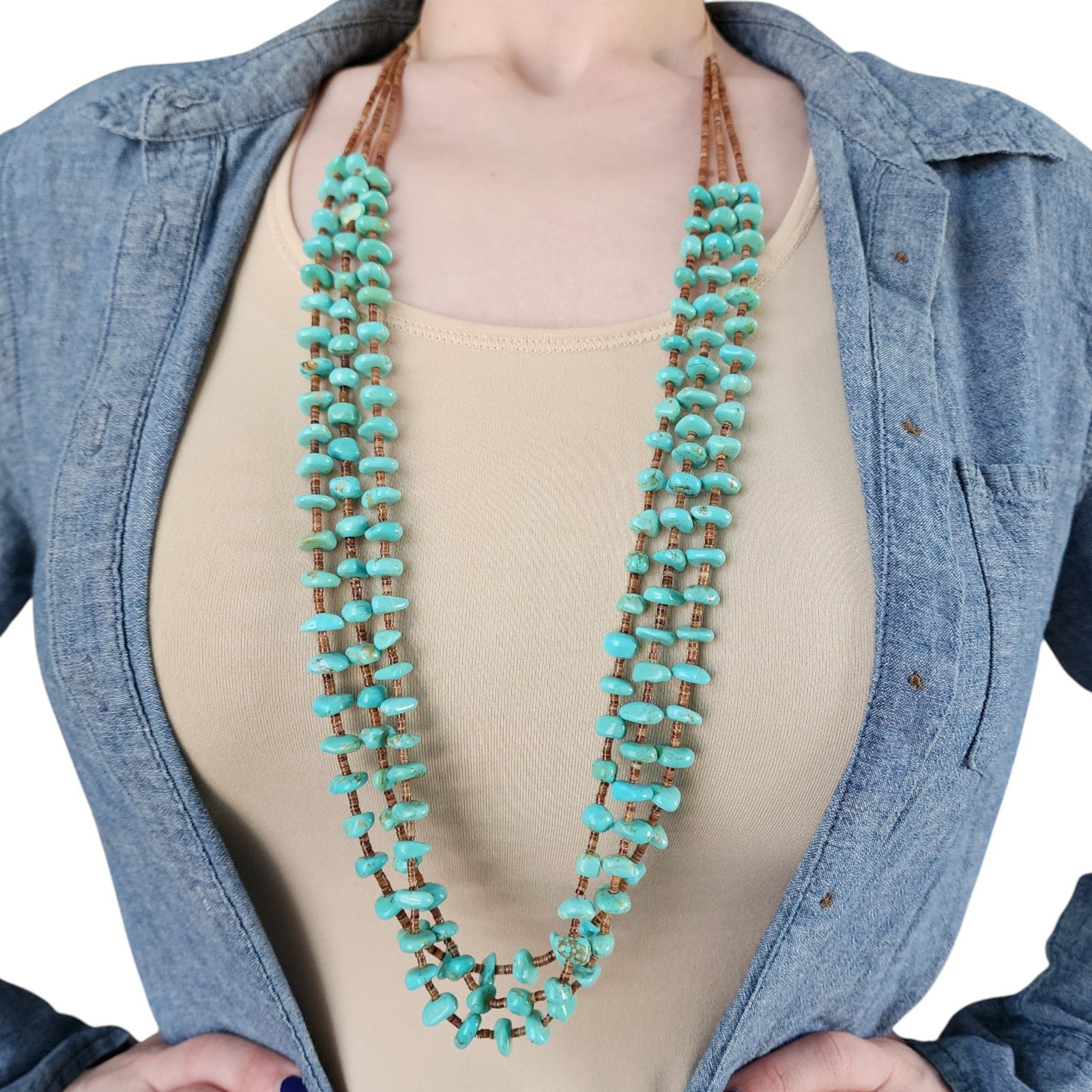 Vintage Santo Domingo Turquoise and Heishi 3-Strand Necklace (1 of 7)