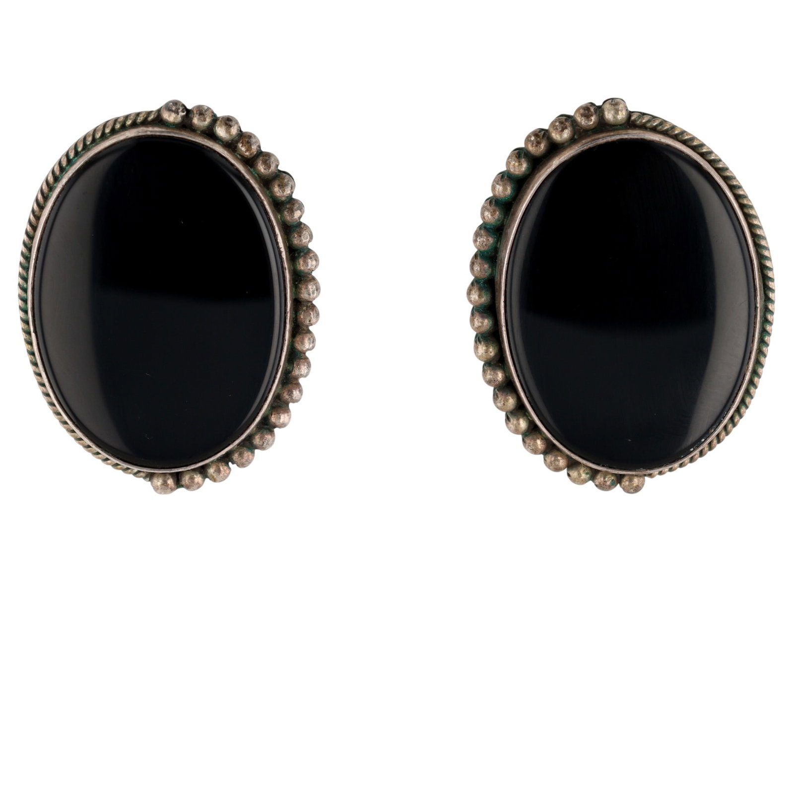 Richard Little Yellowhorse Navajo Sterling Onyx Earrings: Large - Richard 'Little' Yellowhorse Navajo Sterling Onyx Drop Earrings | Weight: 18.2g | Approx. 1.4" x 1"