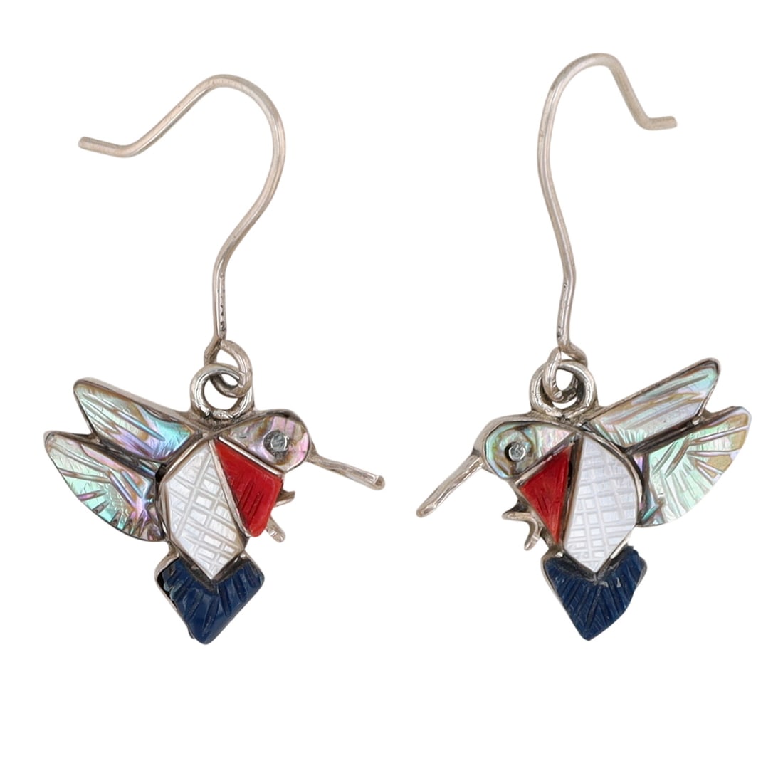 Stephen Lonjose Zuni Sterling Carved Hummingbird Earrings (1 of 4)
