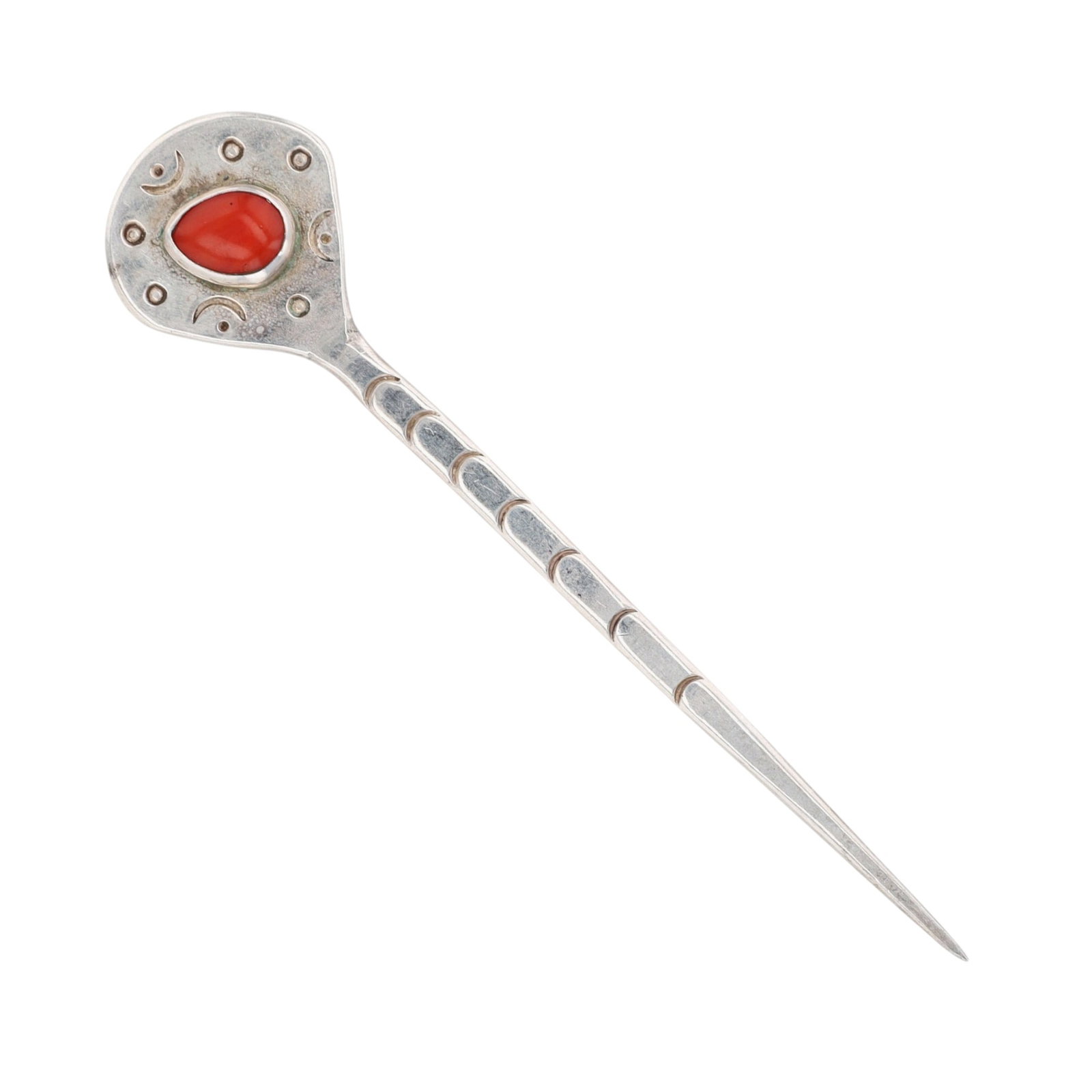 Vintage Signed Navajo Sterling Coral Stamped Hair Stick Pin (1 of 4)