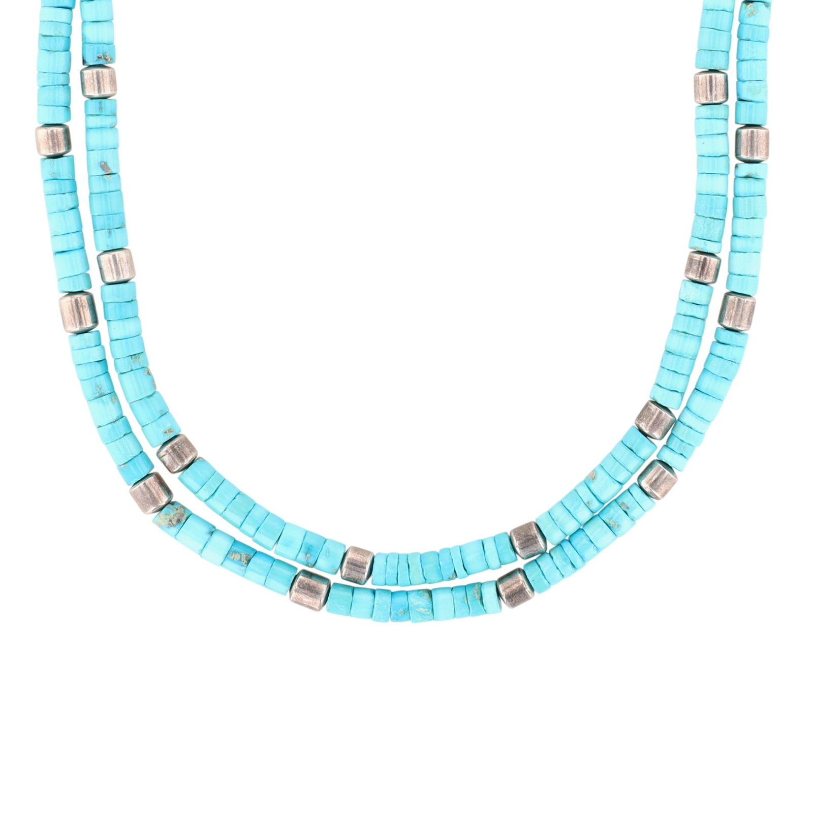 Christin Wolf Designs Sterling Turquoise Multi-Strand Necklace: Christin Wolf Designs Sterling Turquoise Multi-Strand Necklace | Weight: 61g | Length: 26" plus 2" adjustable chain extension - total length of 28" | Christin Wolf Designs, also known as Jerry McKenzi