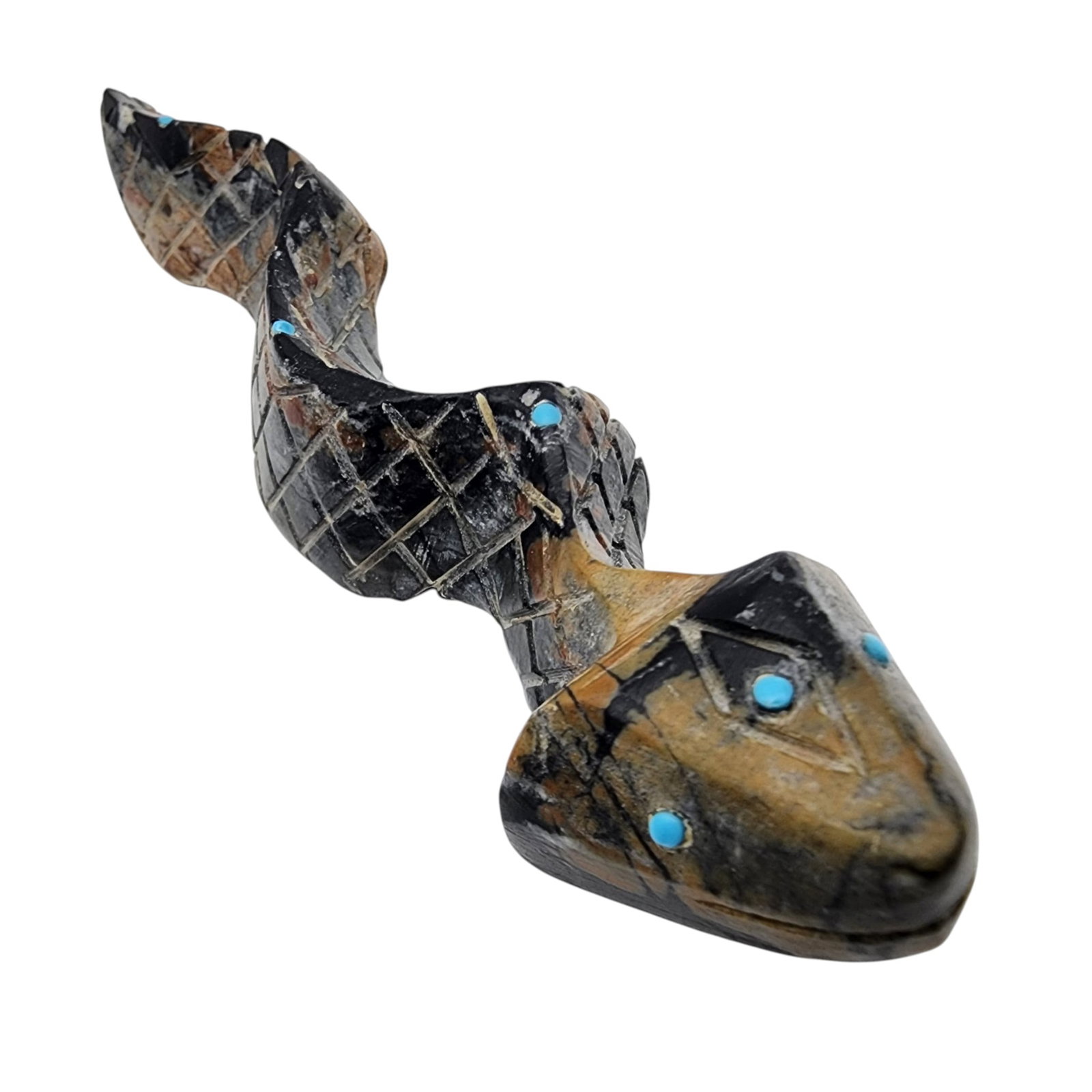Zuni Picasso Marble and Turquoise Rattlesnake Fetish Carving (1 of 12)