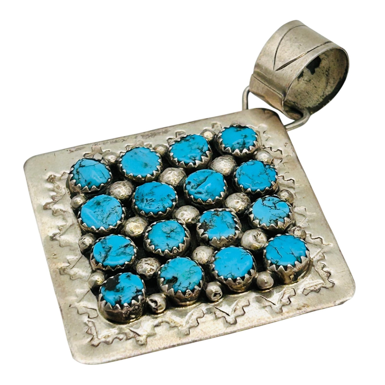 Darlene Begay Navajo Sterling Turquoise Cluster Pendant: Darlene Begay Navajo Sterling Turquoise Cluster Pendant | 18.3g | stamped