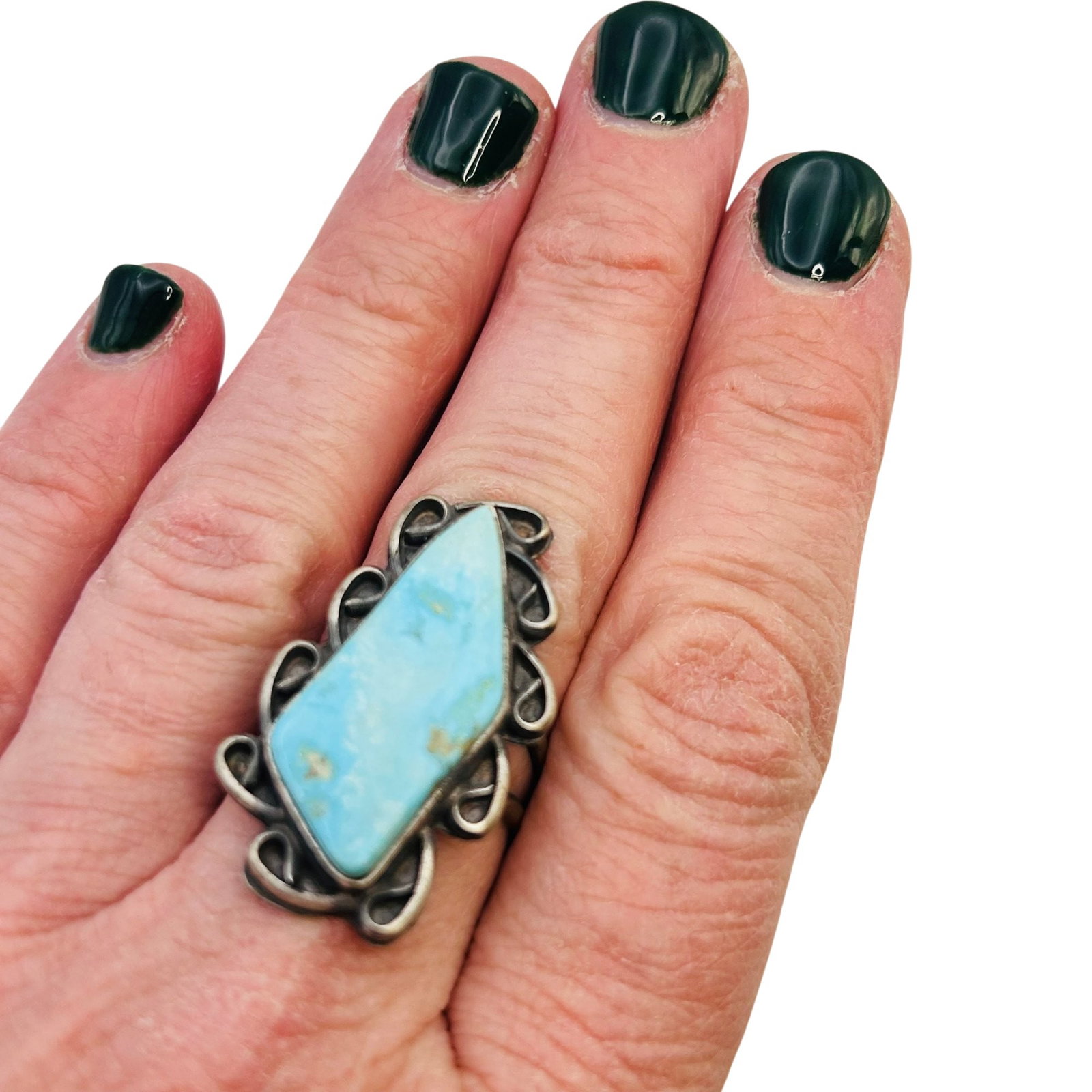 Betta Lee Navajo Sterling Inlay Sonoran Turquoise Ring Sz 8 (1 of 9)