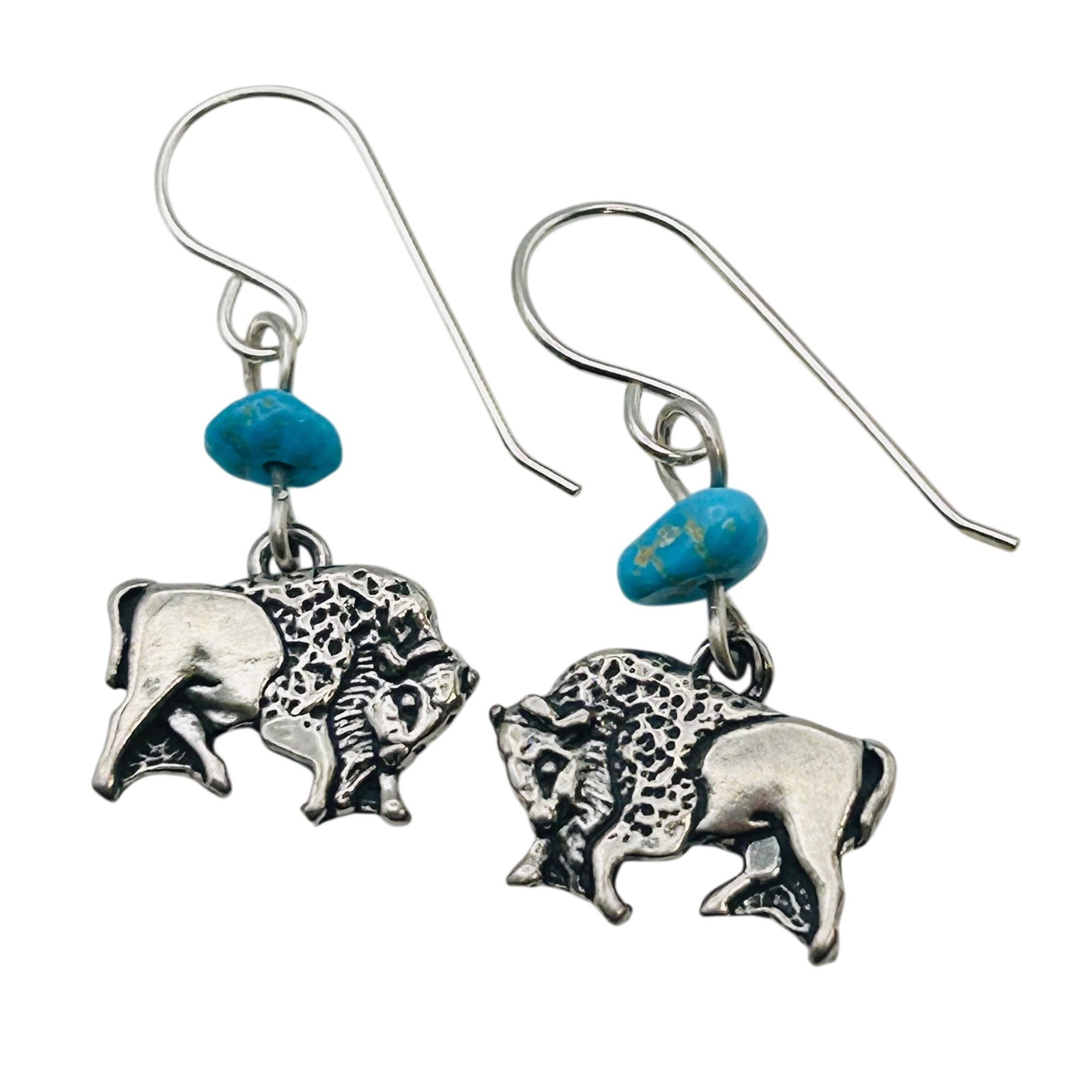 Southwest Sterling Kingman Turquoise Buffalo Earrings (1 of 4)