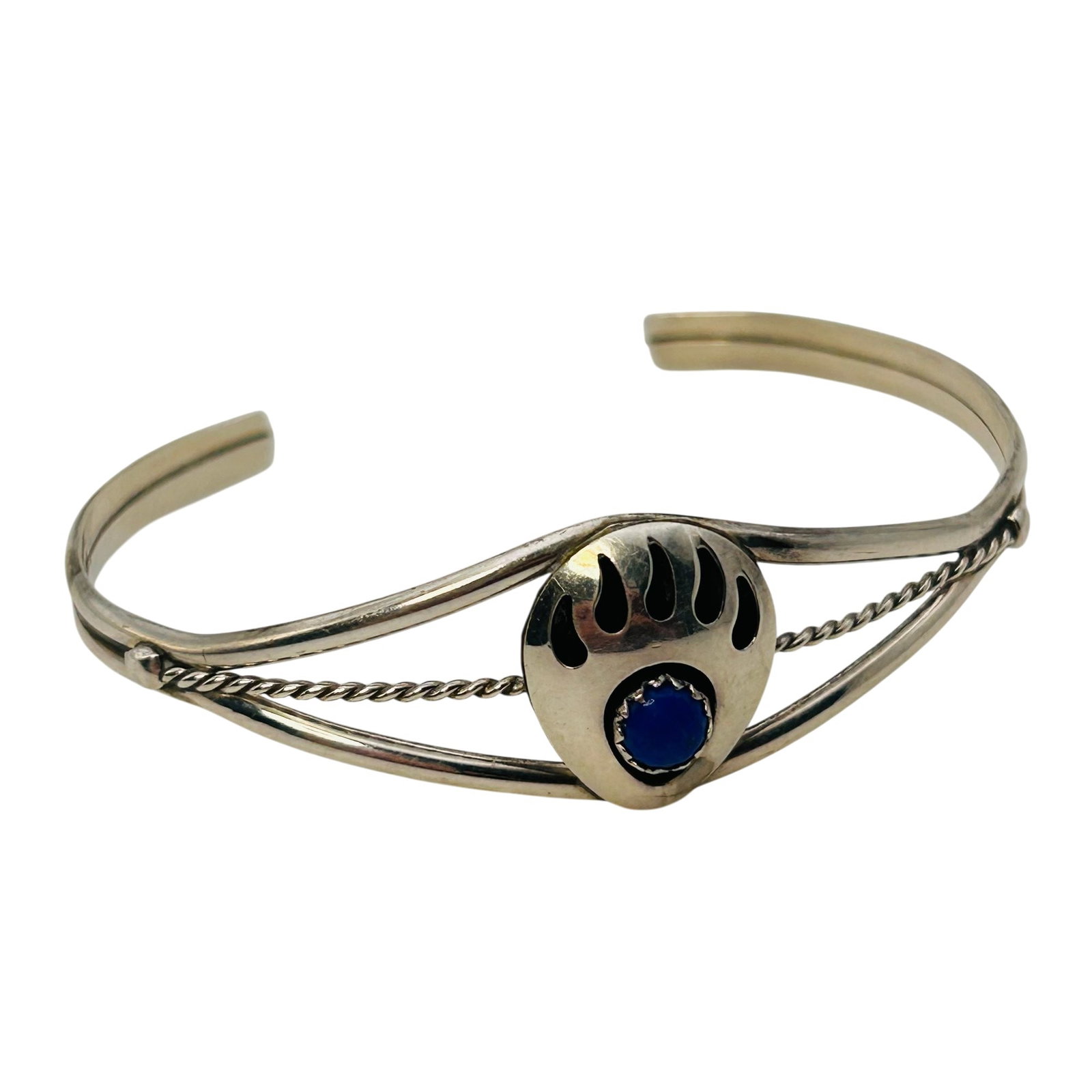 Navajo Sterling Lapis Lazuli Bear Claw Cuff (1 of 6)