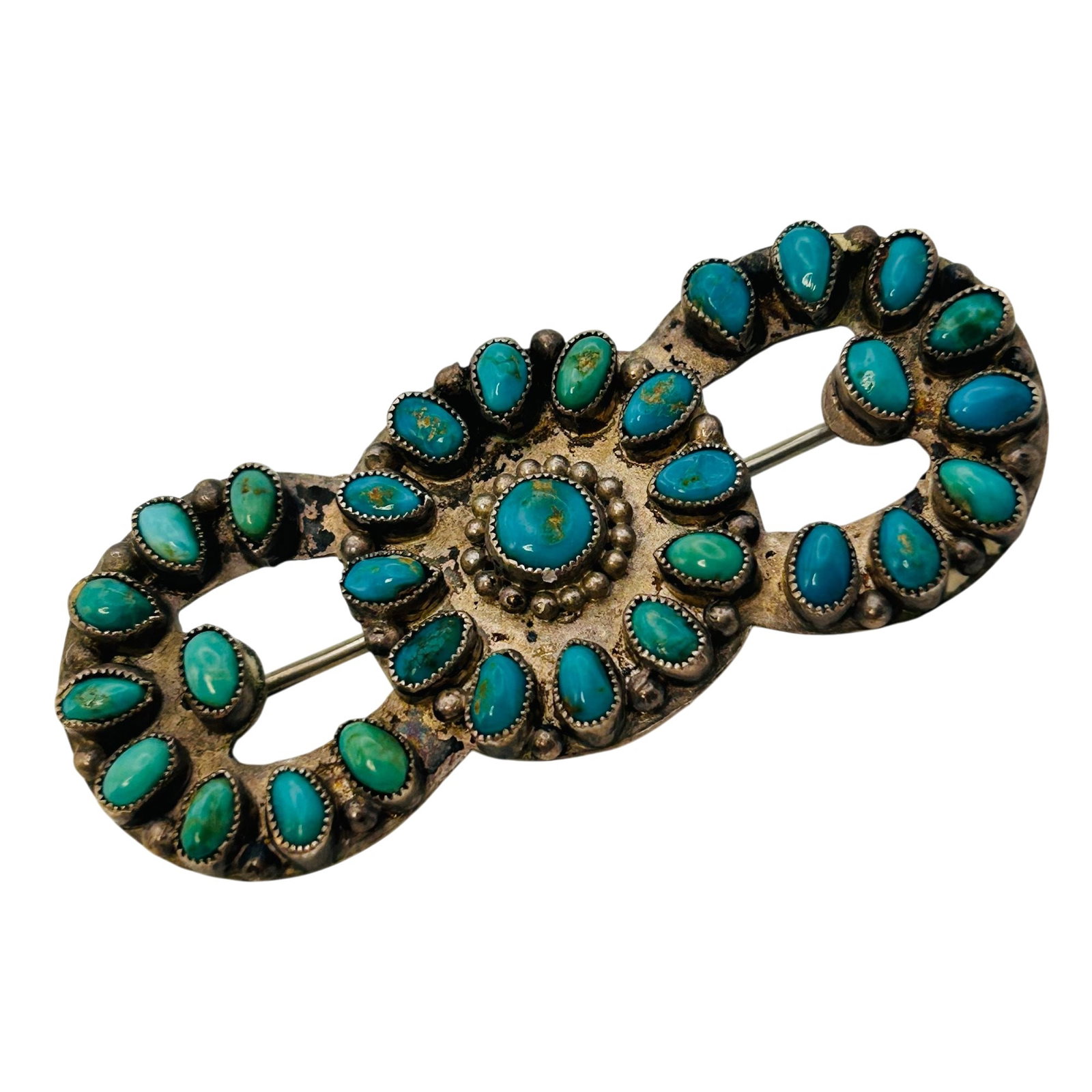 Vintage Native Sterling Turquoise Cluster Brooch: Vintage Native Sterling turquoise cluster brooch | 9.1g