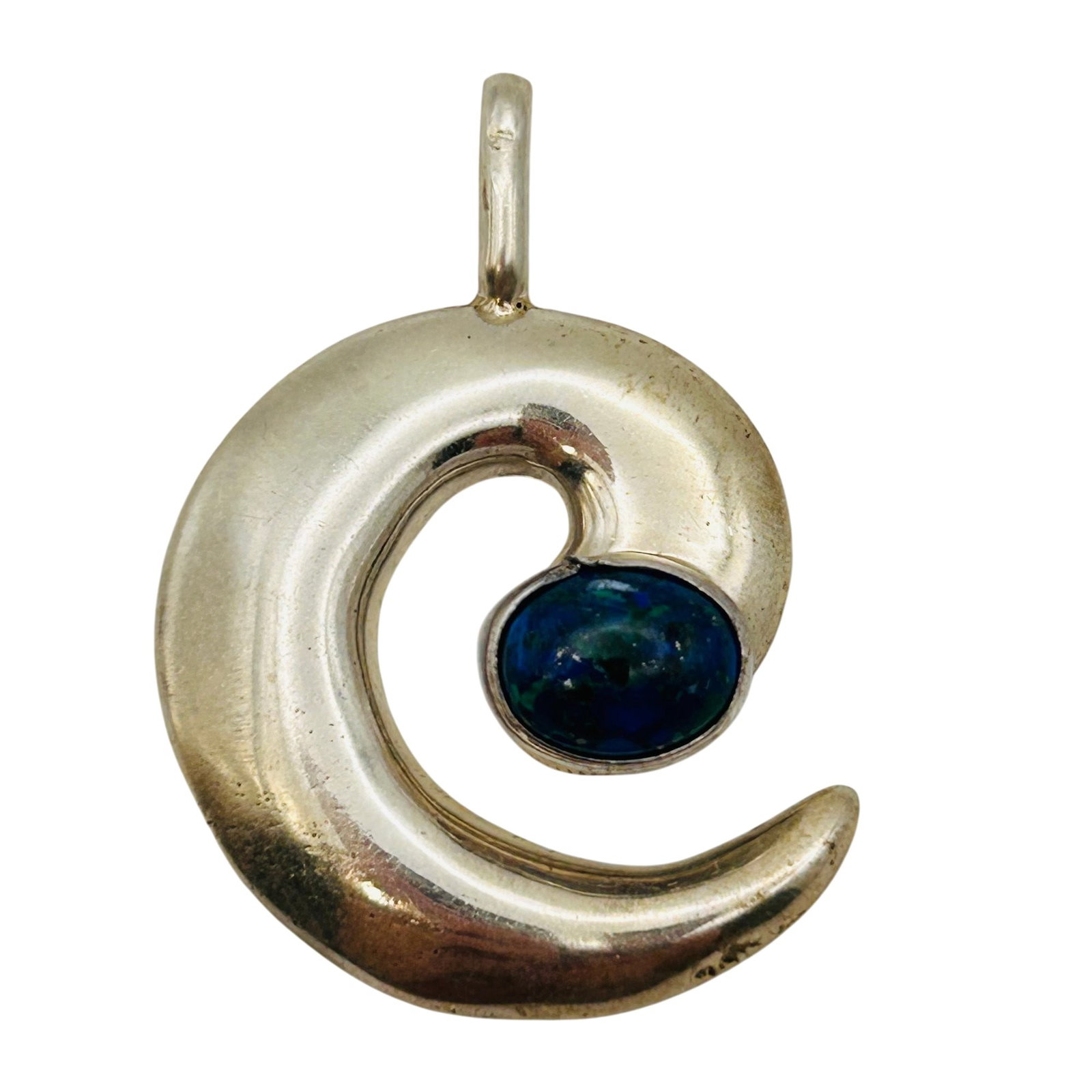 Signed Navajo Azurite Swirl Pendant (1 of 5)