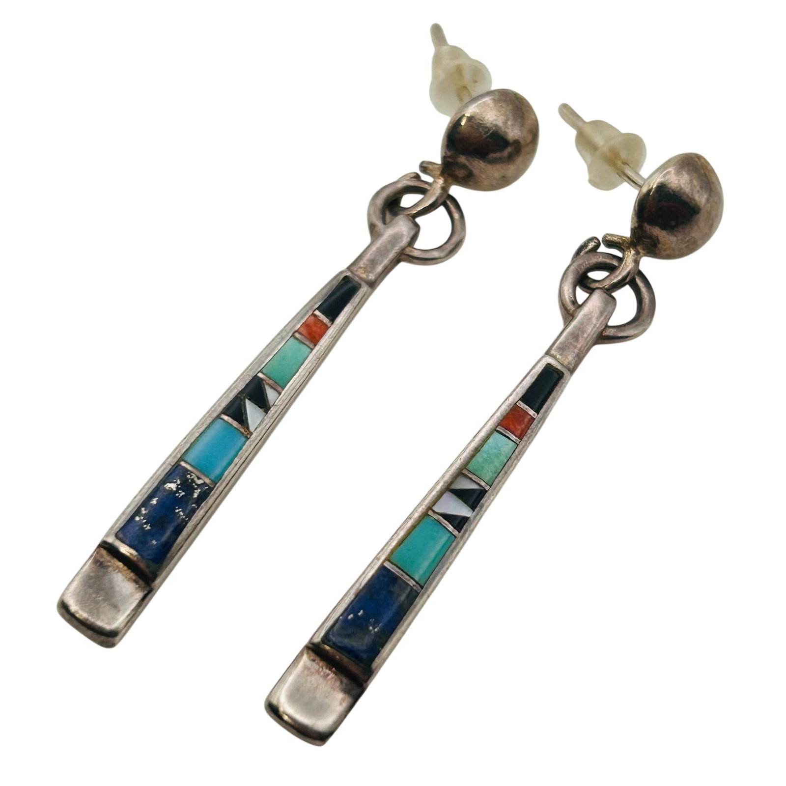 Native Sterling Multi-stone Earrings: Native sterling multi-stone earrings 4.9g | turquoise mother of pearl onyx coral