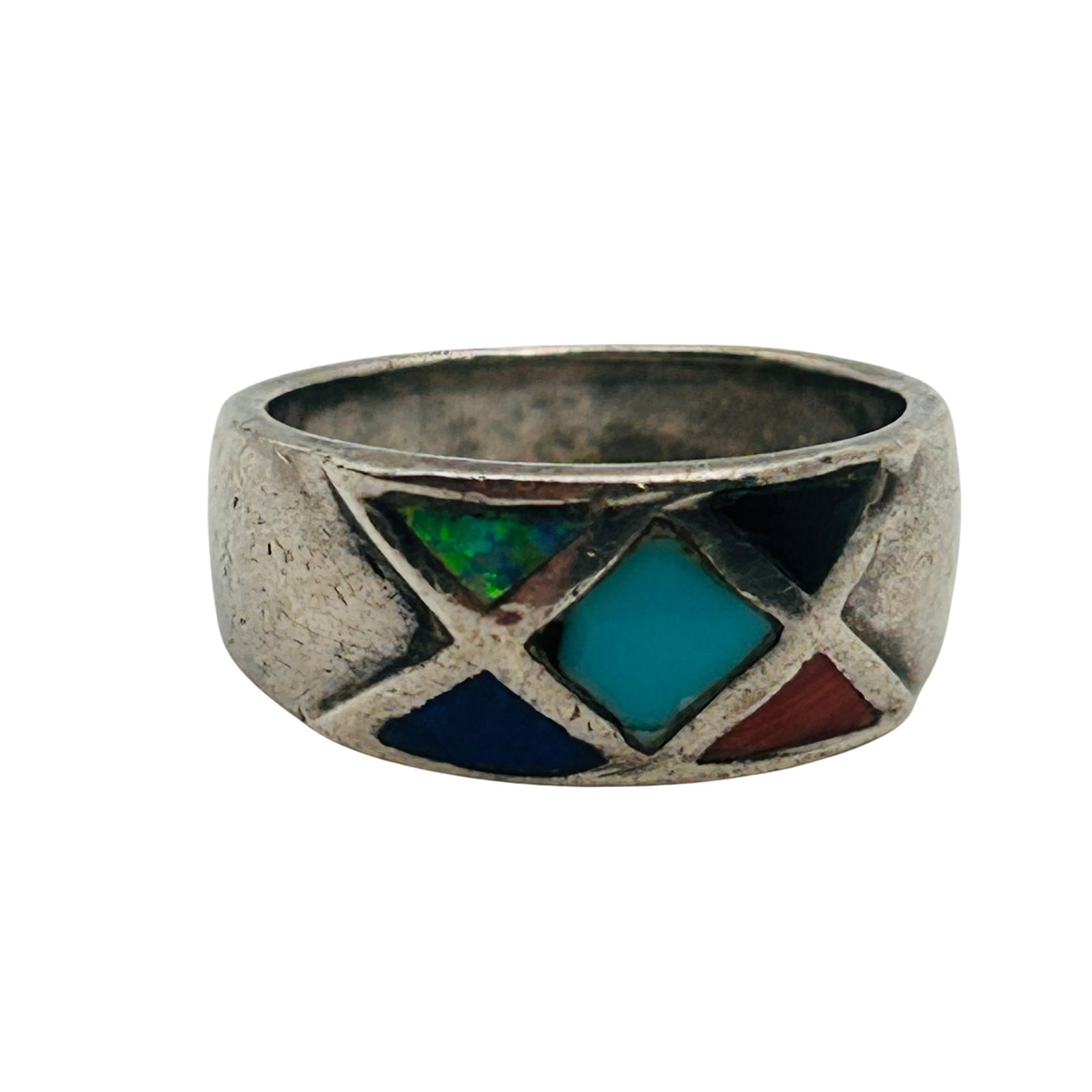 Signed Native Sterling Inlay Multi Stone Ring Sz 6 (1 of 6)