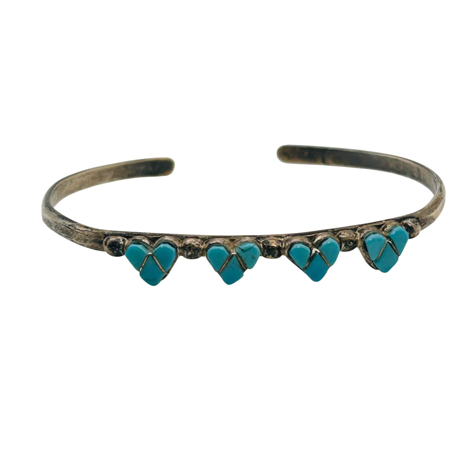 Native Sterling Childs Turquoise Heart Cuff: Native Sterling child’s Turquoise heart cuff 4.4g | 5.25” inner circumference including .5” gap
