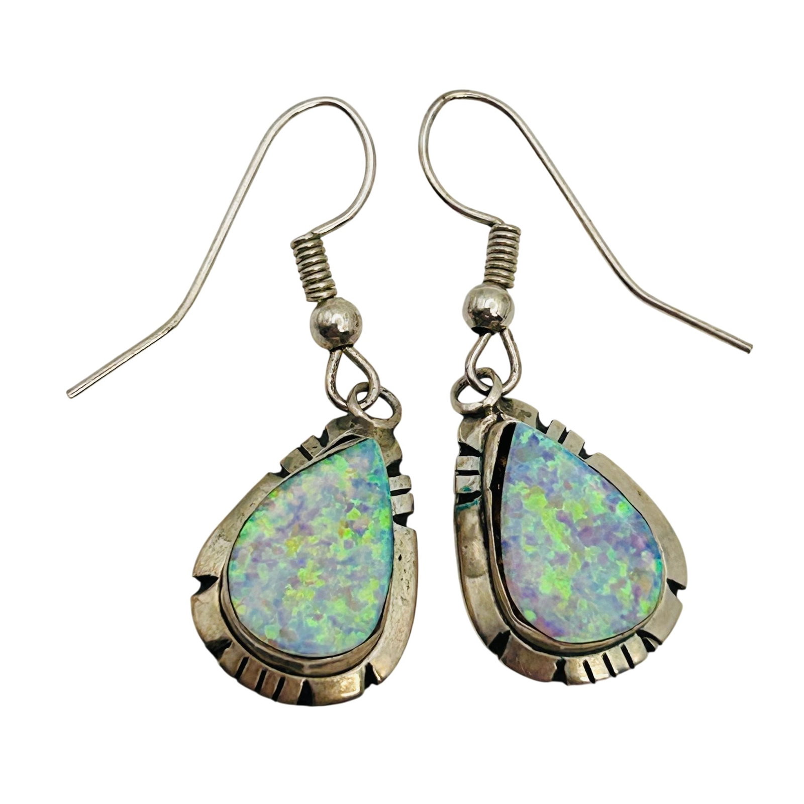 Signed Navajo Sterling Blue Opal Earrings (1 of 6)