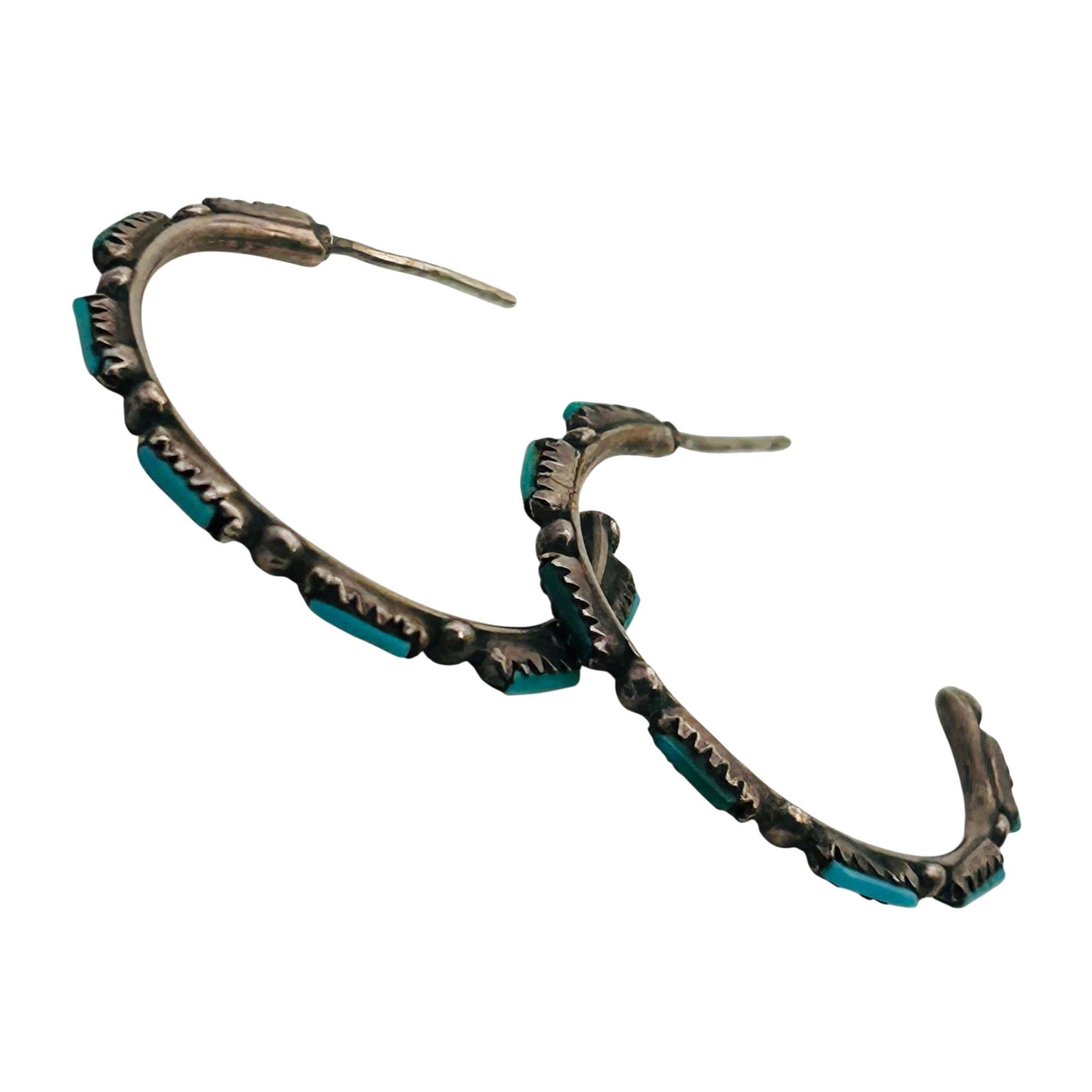 Zuni Sterling Turquoise Needlepoint Hoop Earrings (1 of 7)
