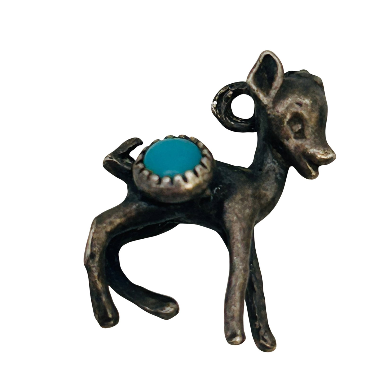 Vintage Native Sterling Turquoise Fawn Pendant (1 of 6)