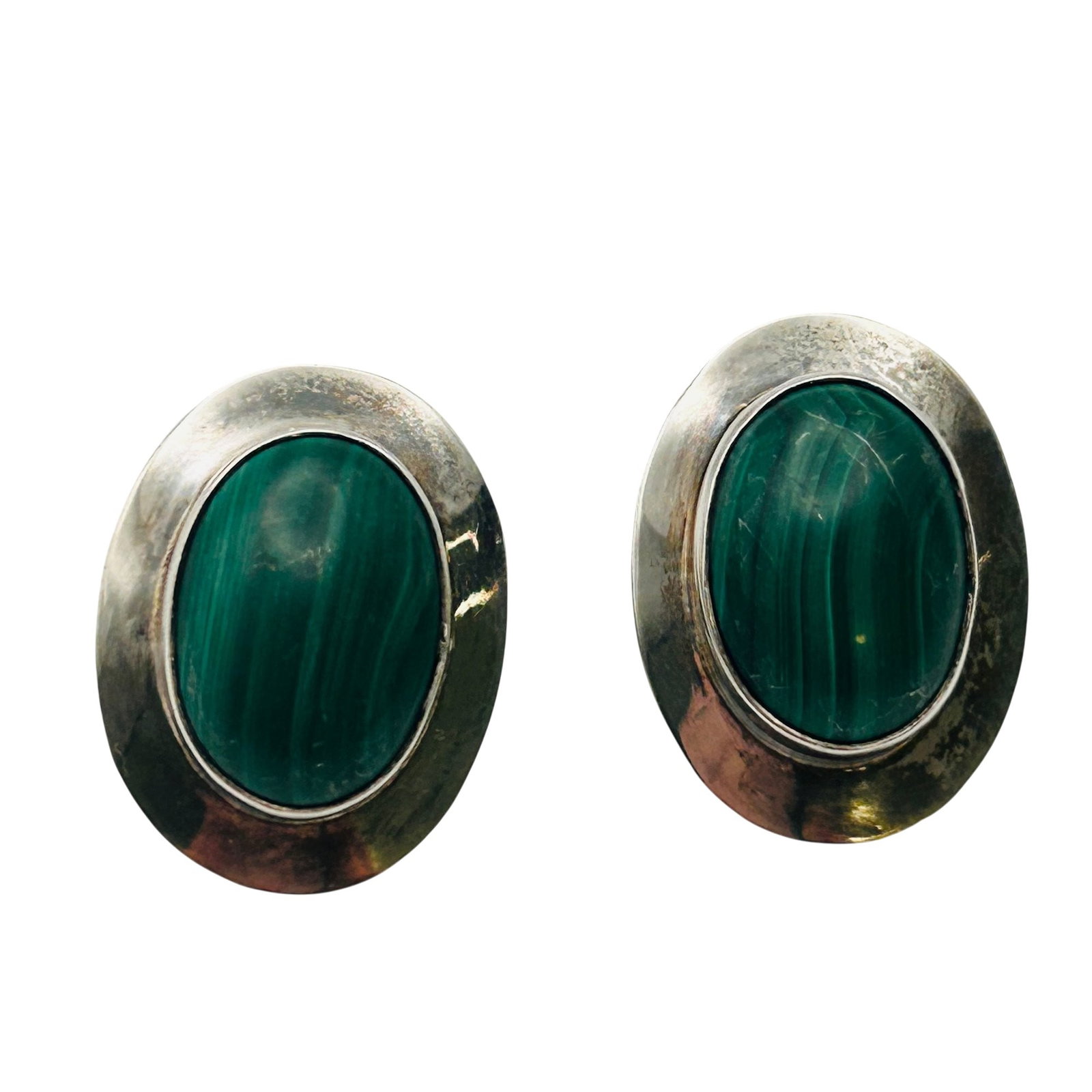 Signed Navajo Sterling Malachite Earrings: Signed Navajo Sterling Malachite Earrings 6.7g- Howling wolf picto-mark