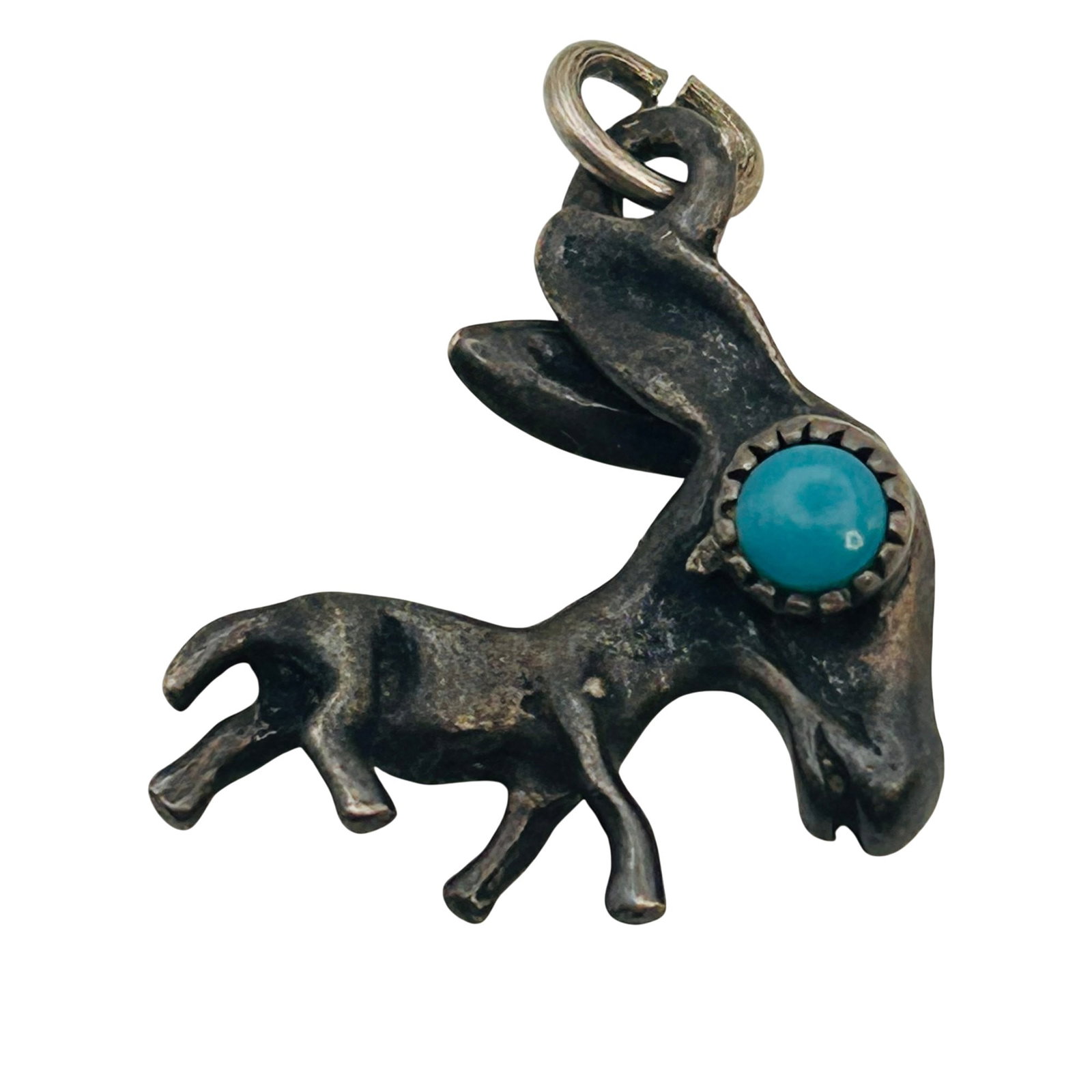 Vintage Southwest Sterling Turquoise Donkey Pendant (1 of 4)