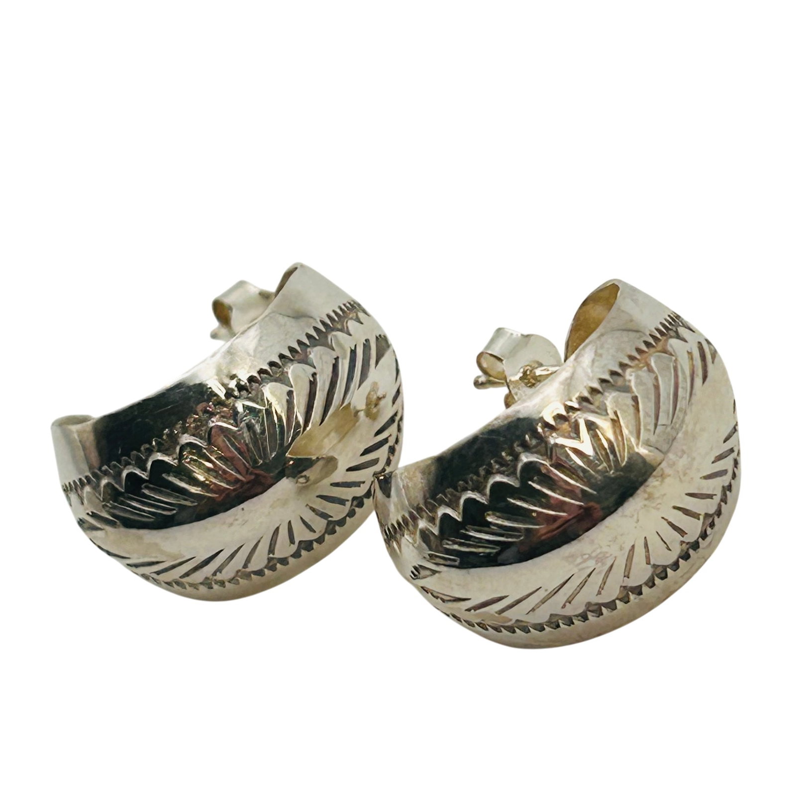 Navajo Sterling Stamped Hoop Earrings (1 of 8)