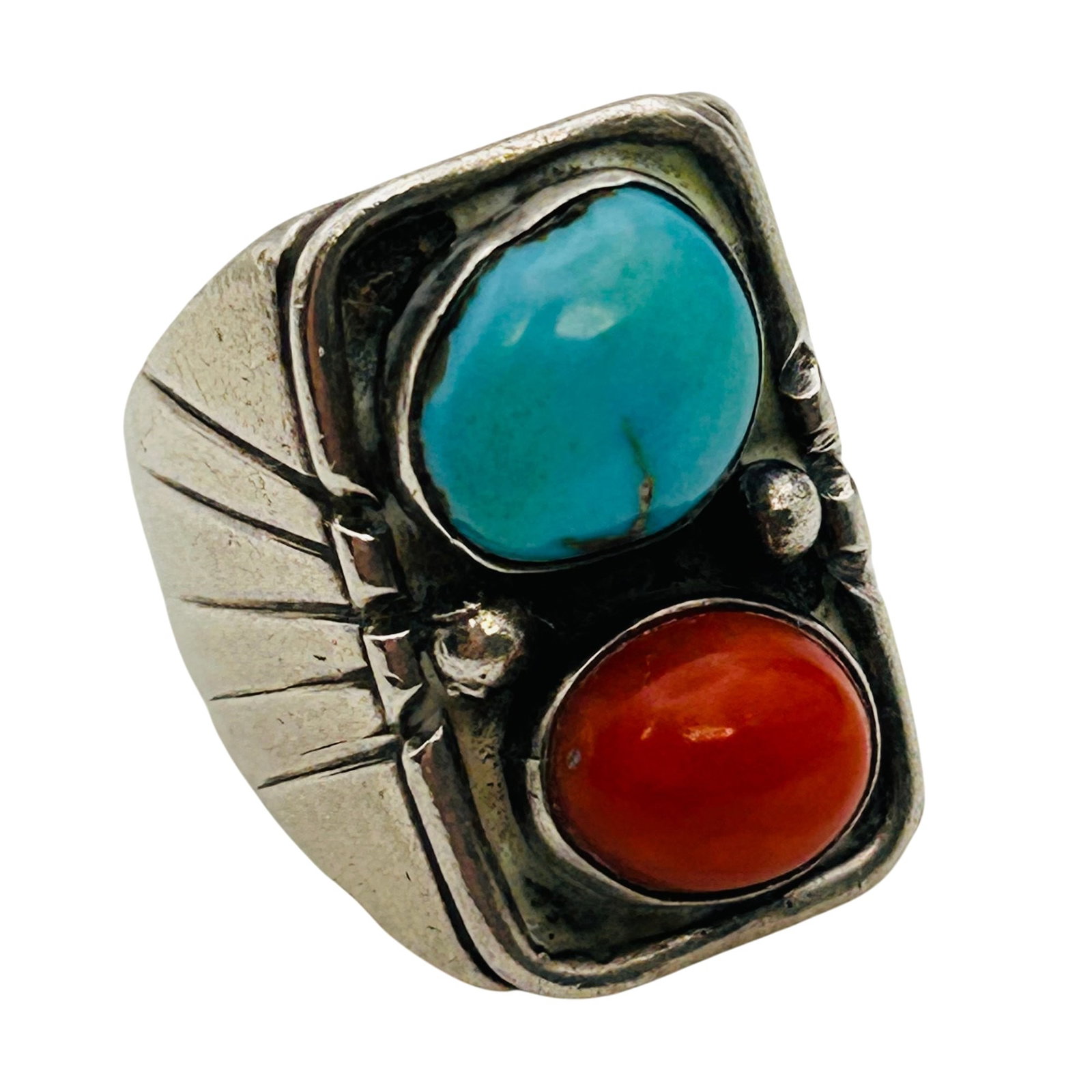 Signed Navajo Sterling Multigem Ring Sz 8 (1 of 8)