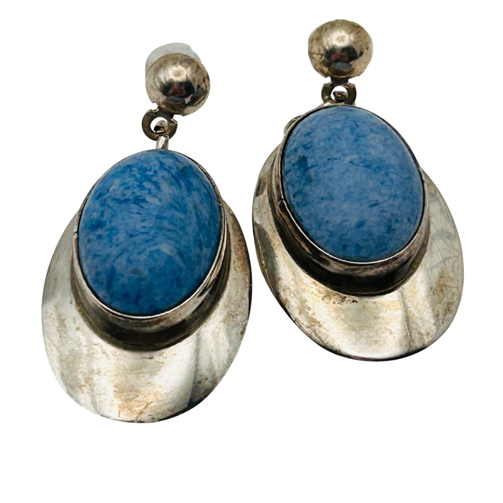 Navajo Sterling Denim Lapis Lazuli Earrings: Navajo sterling denim lapis lazuli earrings 4.8g — oval Cabochon push back