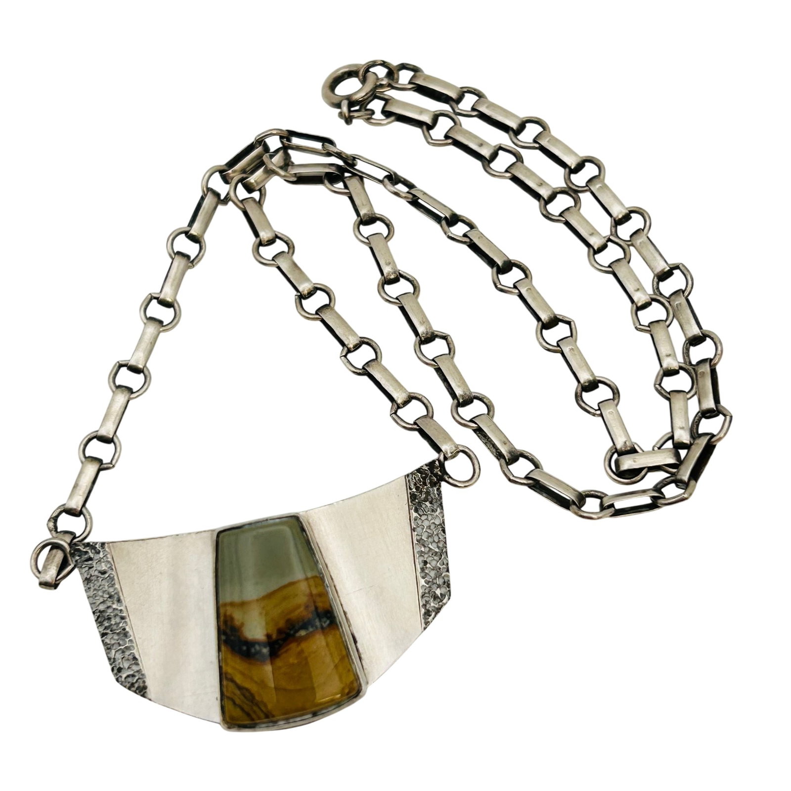 Signed Sterling Jasper Pendant Linked Chain Necklace: Signed Sterling jasper pendant linked chain necklace 20.5g