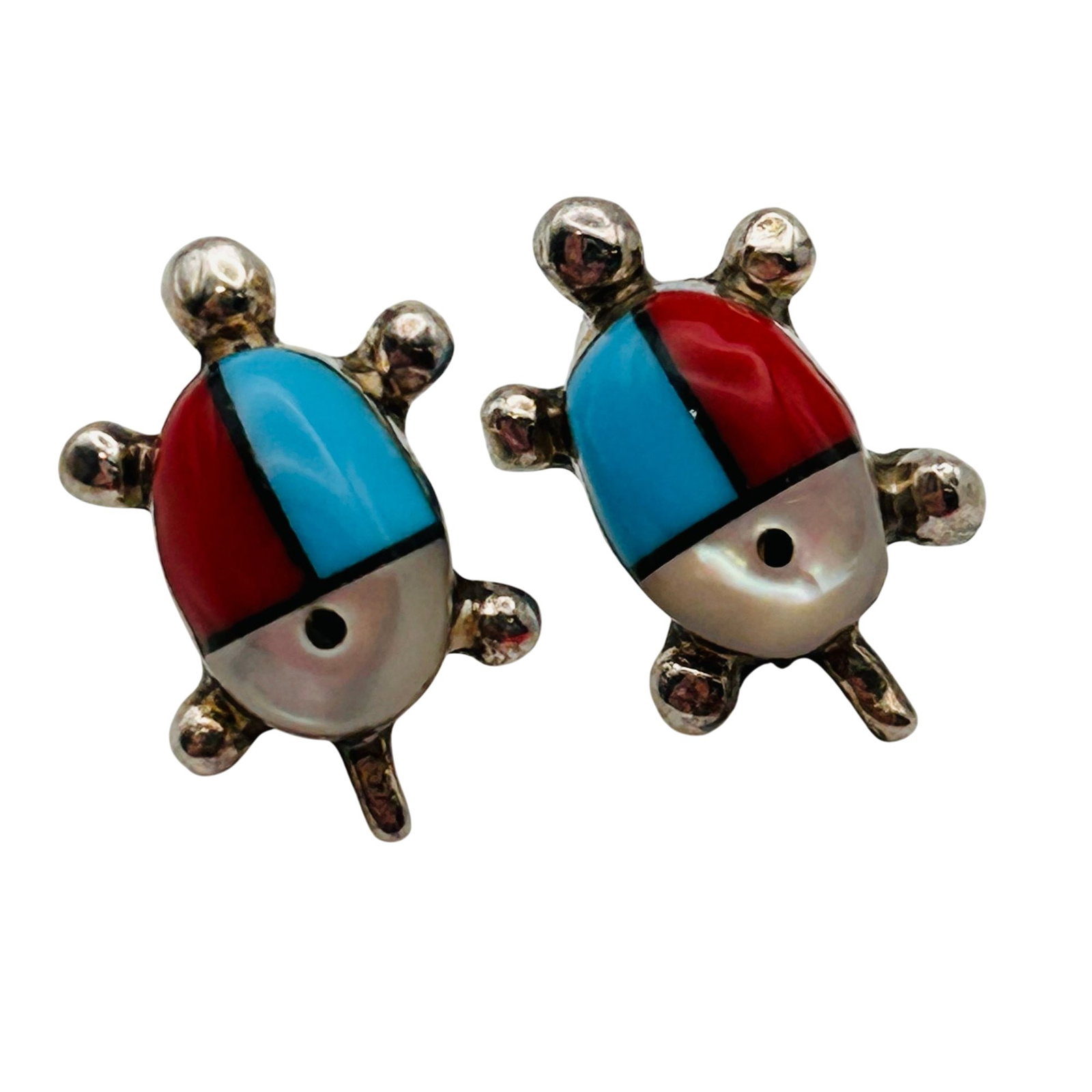 Zuni Sterling Inlay Stone Turtle Earrings (1 of 5)