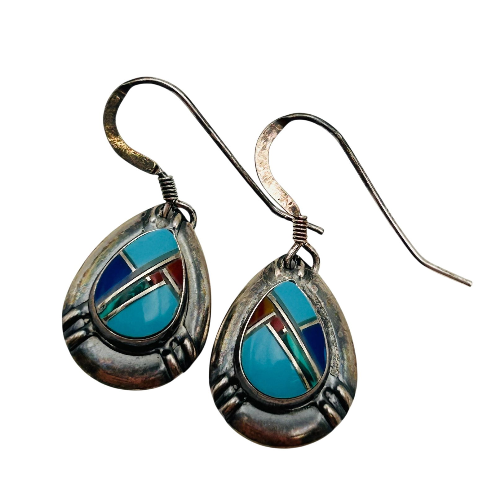 Southwest Sterling Inlay Multi-Stone Earrings: Southwest sterling inlay multi-stone earrings 2.3g —Lapis Lazuli turquoise coral