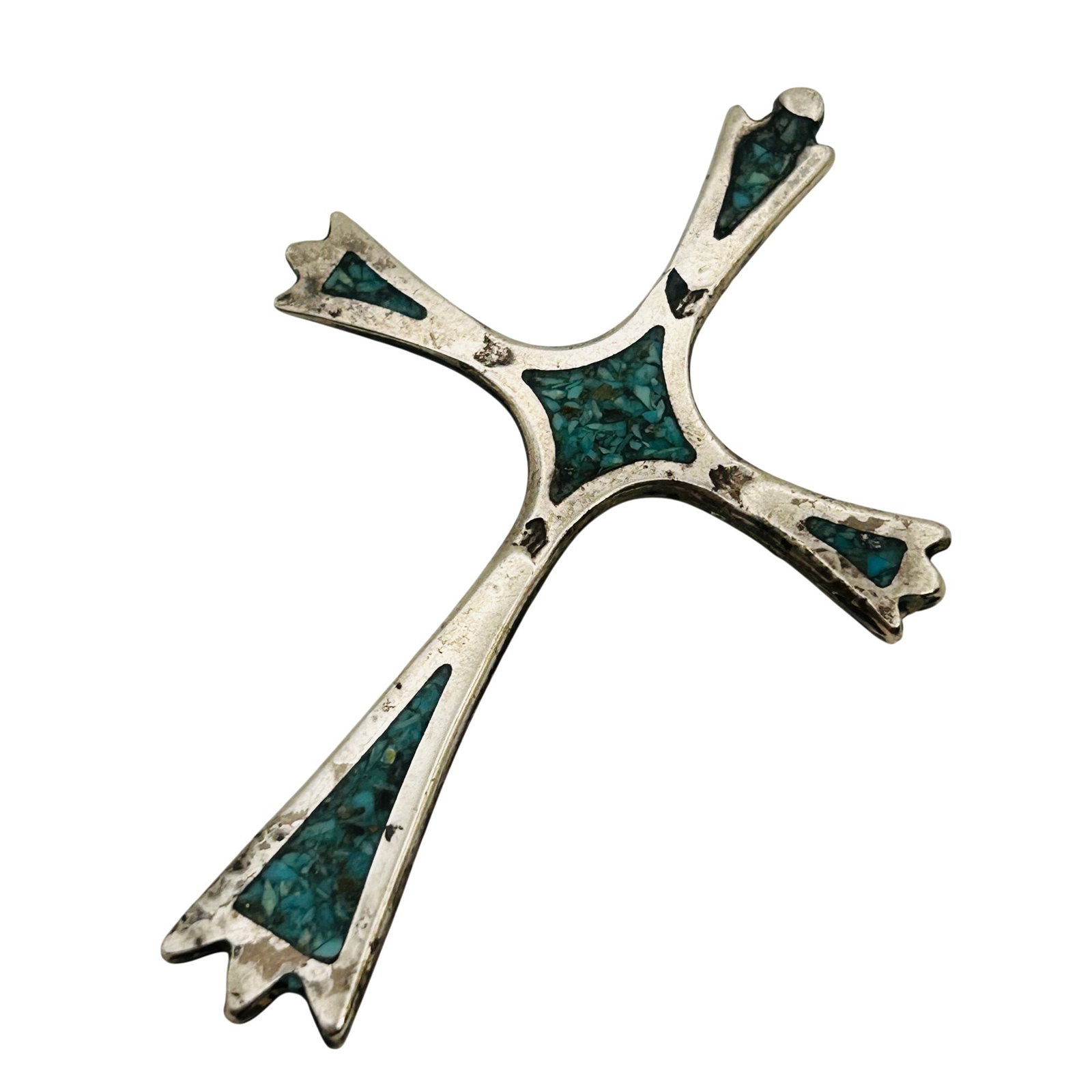 Southwest Sterling Inlay Stone Cross Pendant (1 of 5)