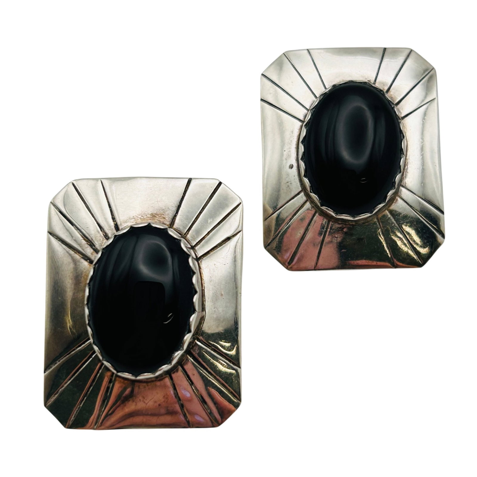 Vintage Navajo Sterling Cabochon Onyx Earrings (1 of 7)
