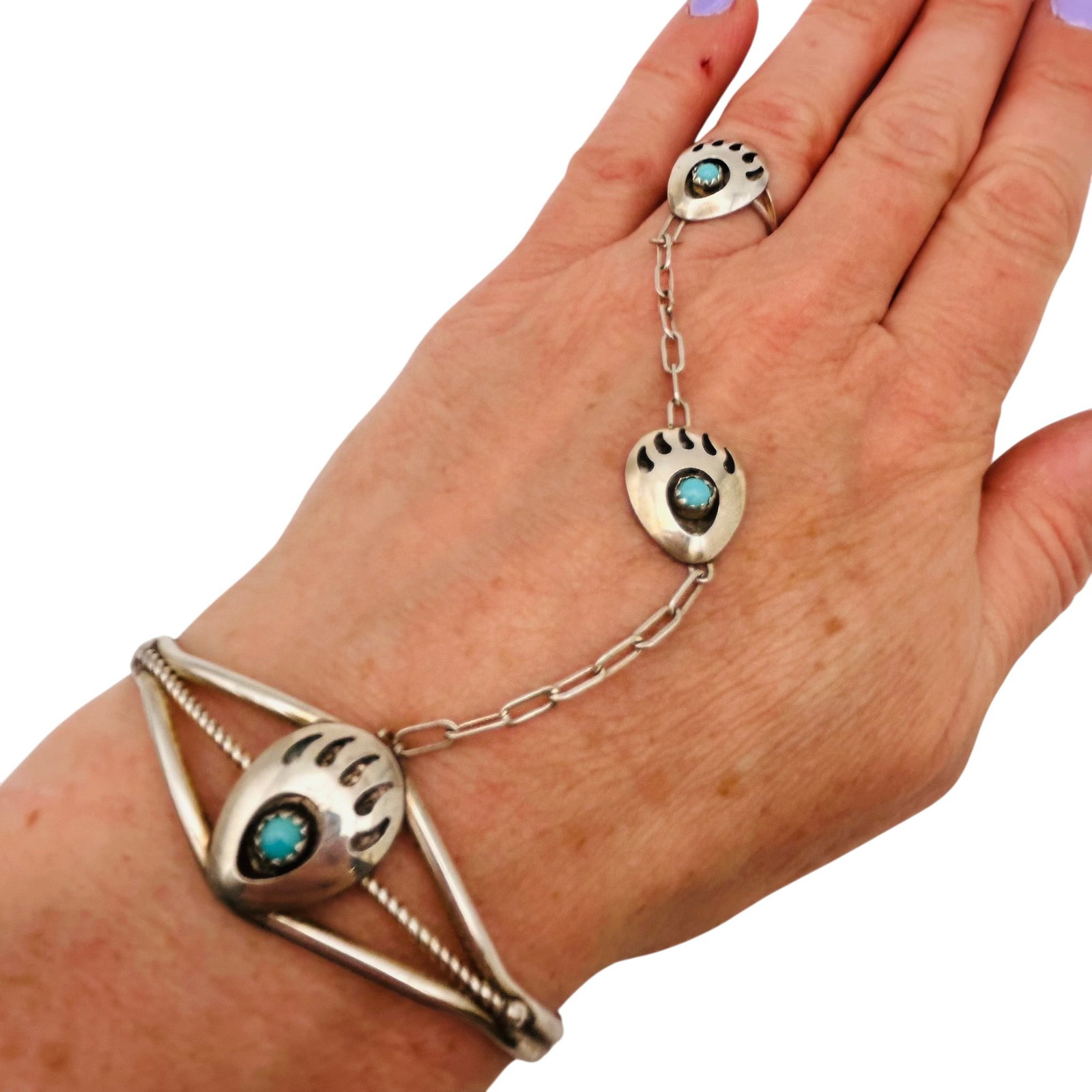Navajo Sterling Bear Claw Slave Bracelet Sz 7 (1 of 10)