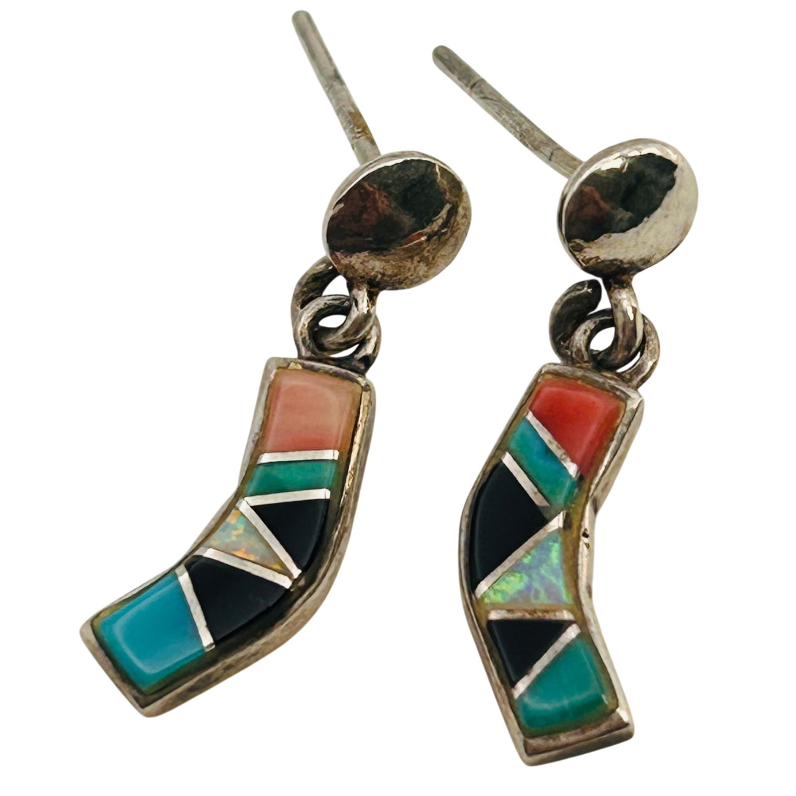 Vintage Southwest Inlay Multi-Stone Earrings: Vintage southwest inlay multi-stone earrings 2.4g — Inlay turquoise coral onyx opal