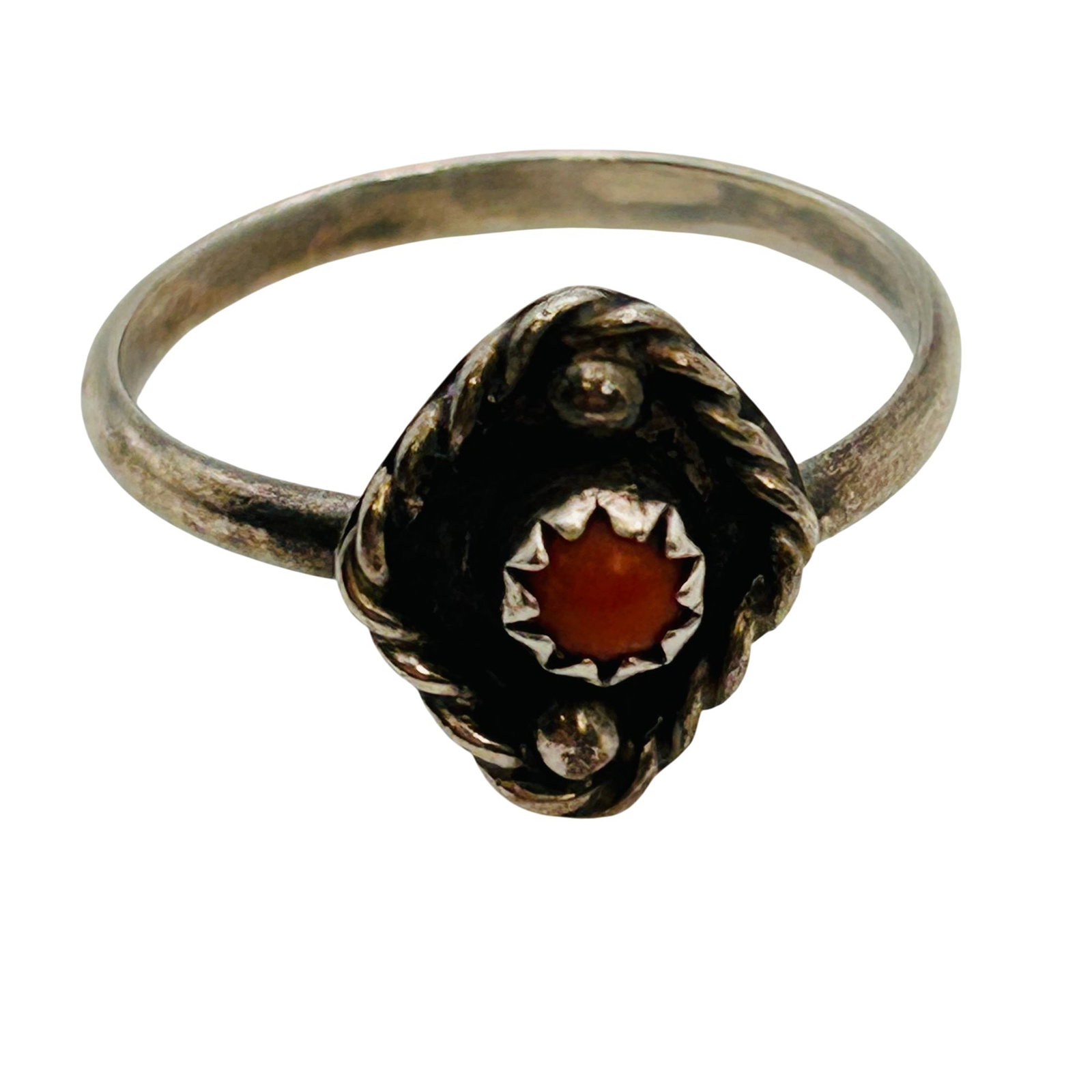 Vintage Navajo Sterling Coral Ring Sz 7 (1 of 5)