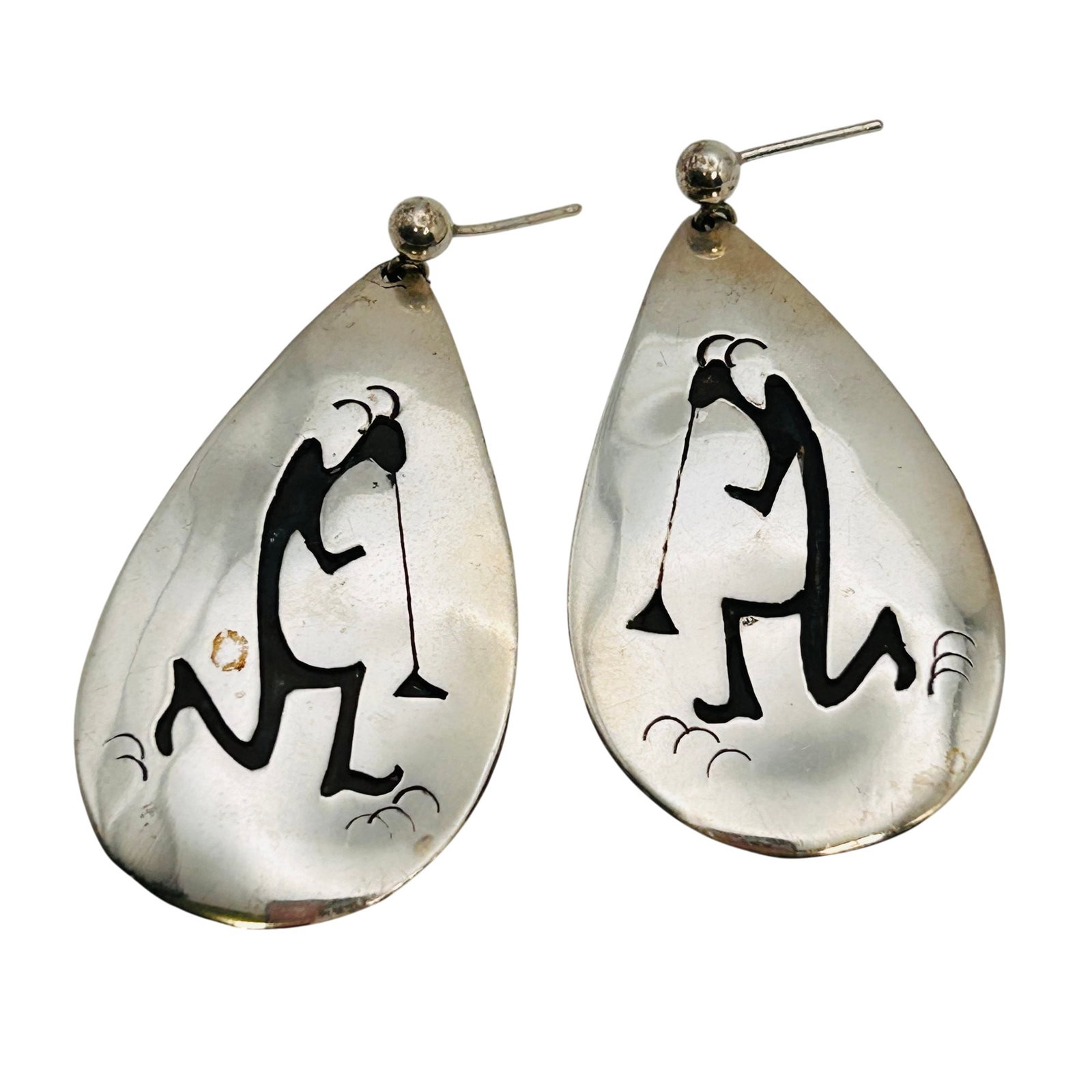 Native Sterling Overlay Kokopelli Earrings (1 of 6)