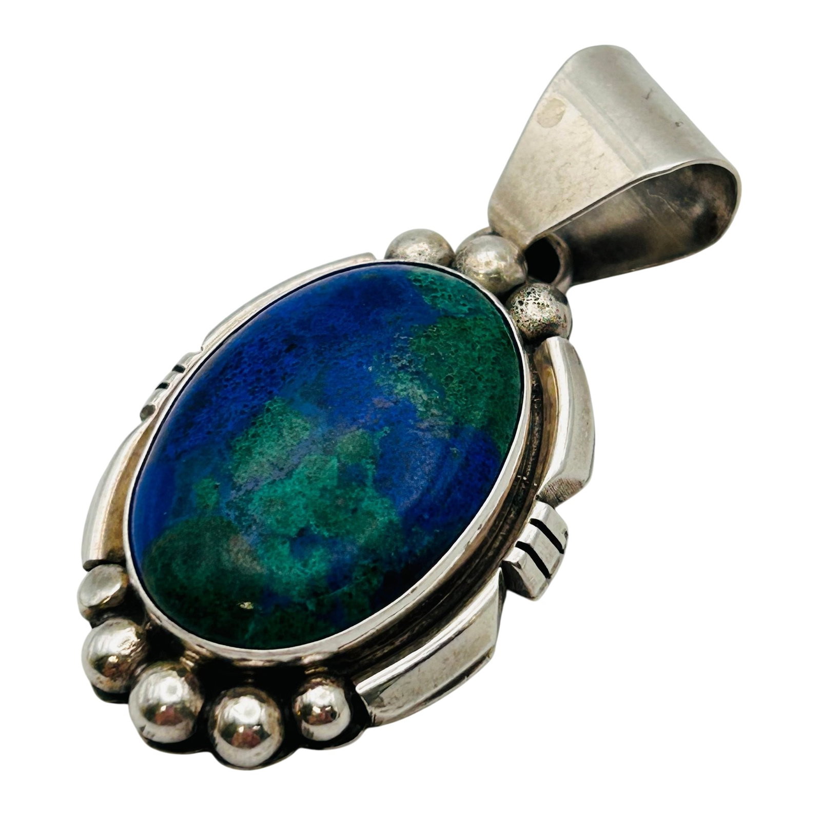 Signed Navajo Sterling Azurmalachite Pendant: Navajo signed RRT sterling azurmalachite pendant 13.5g