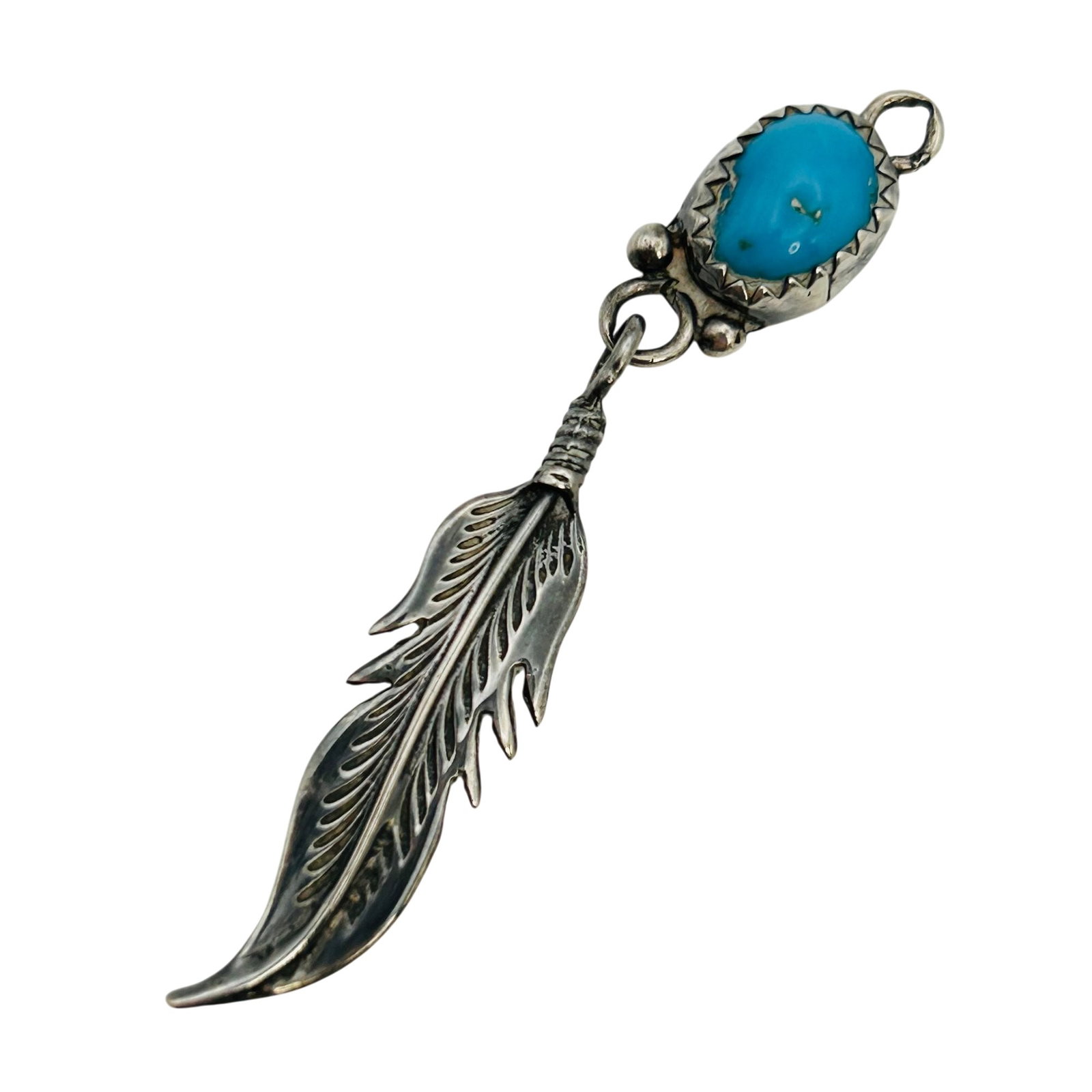 Southwest Sterling Turquoise Feather Pendant (1 of 4)
