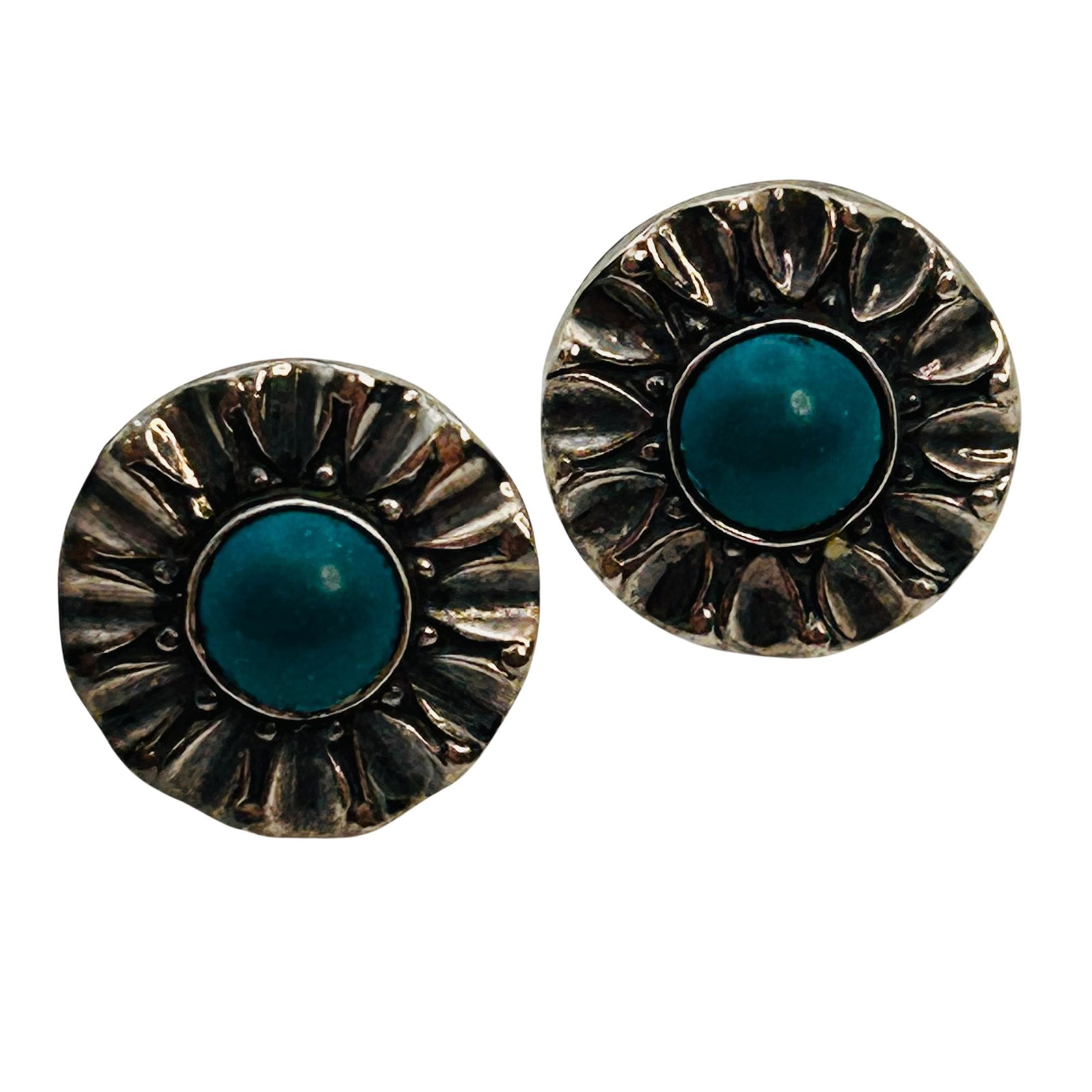 Signed Southwest Sterling Turquoise Earrings: Signed southwest sterling Turquoise concho earrings 3g