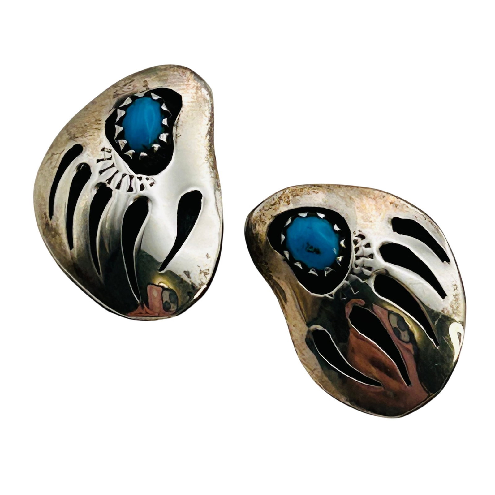 Navajo Sterling Bear Claw Turquoise Earrings (1 of 7)
