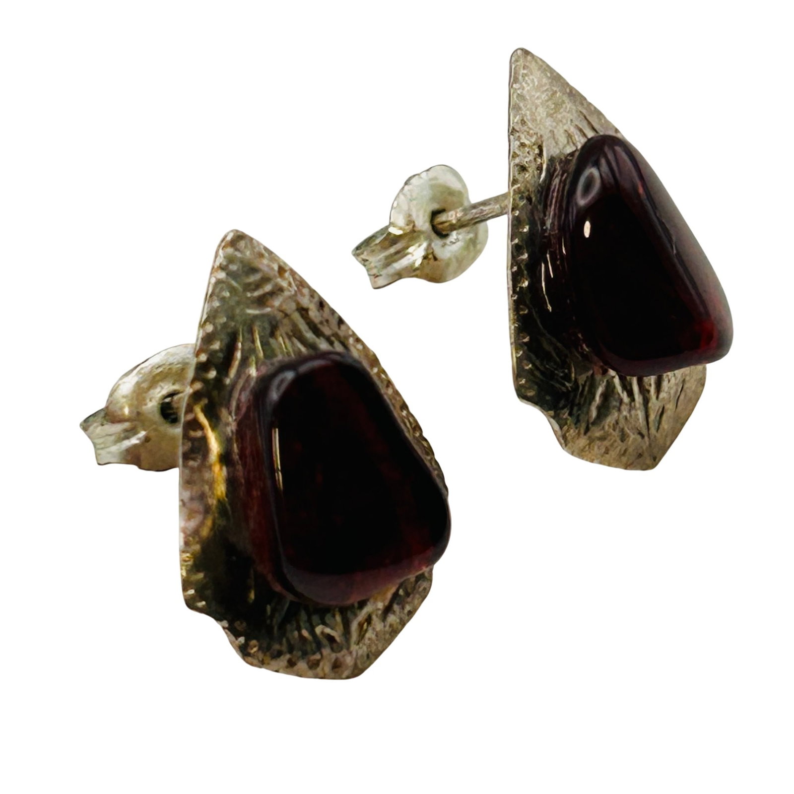 Southwest Sterling Stamped Garnet Stone Earrings (1 of 6)