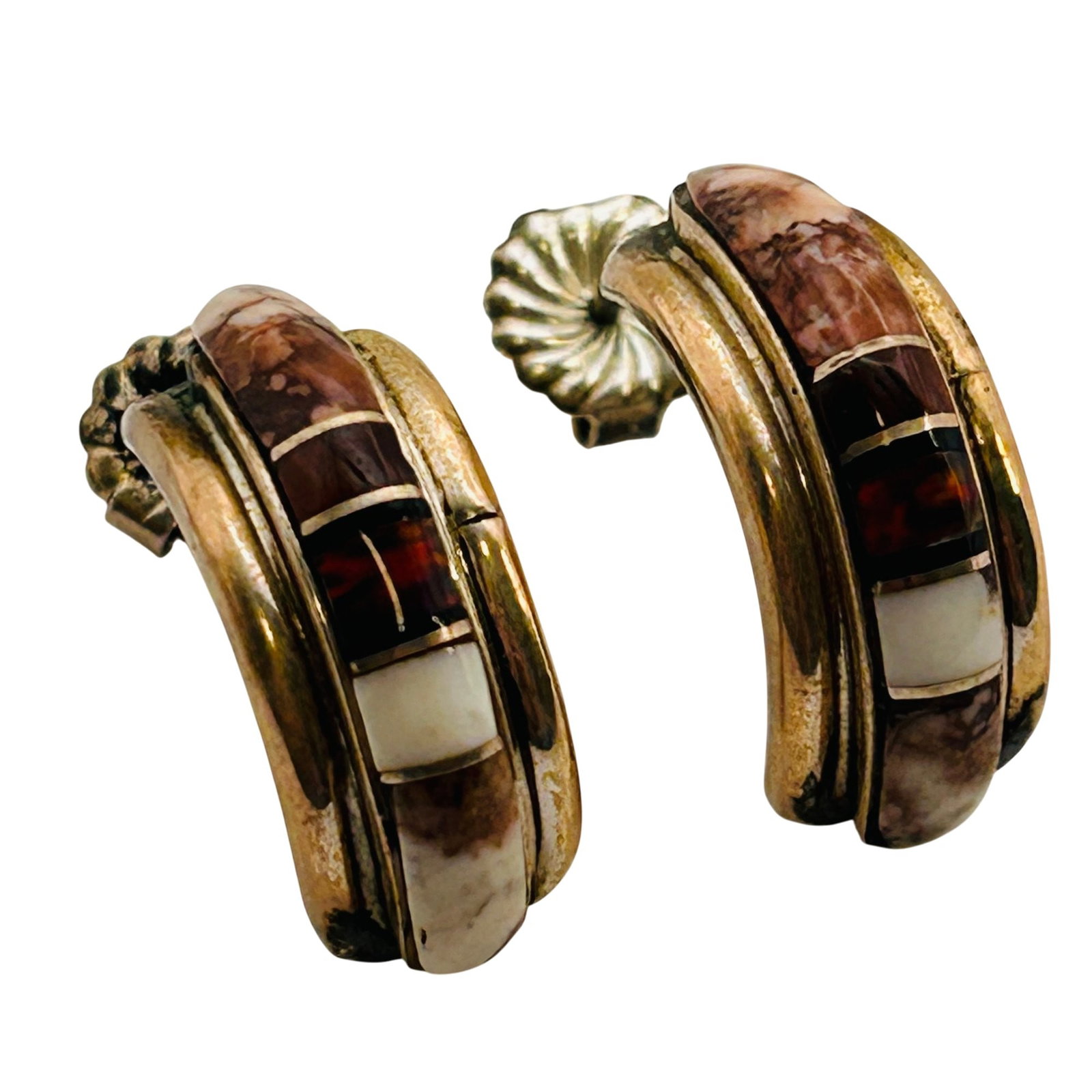Signed Native Sterling Multi-Stone Half Hoop Earrings: Signed Fransico Native sterling Multi-stone Half hoop earrings 6.8g