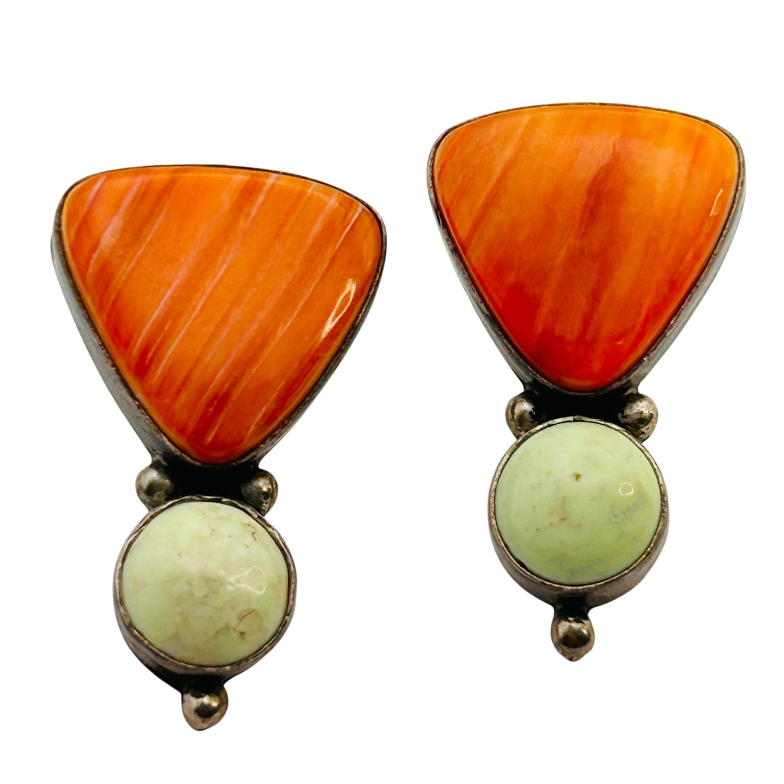 Signed Vintage Navajo Sterling Spiny Oyster Earrings (1 of 6)