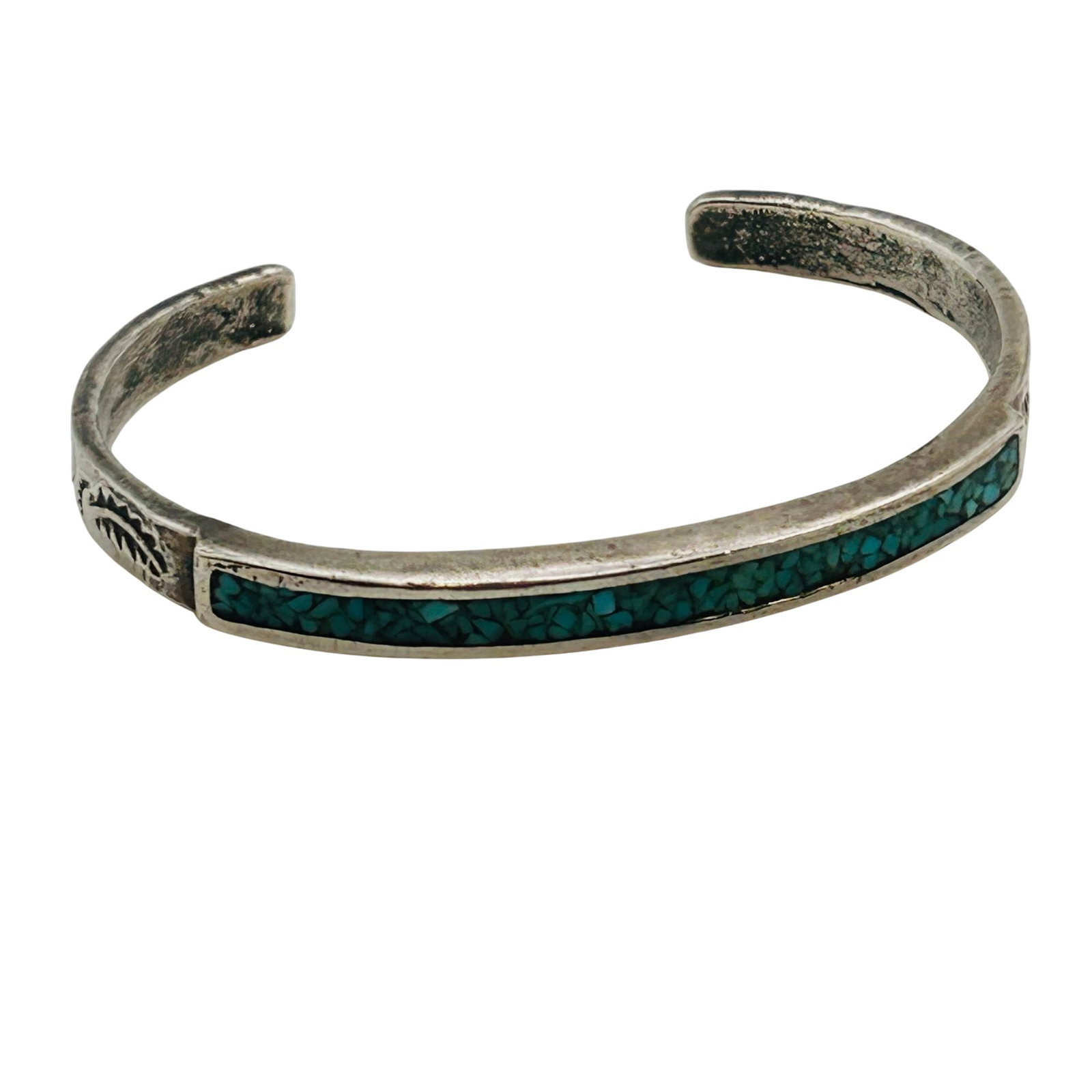 Navajo Sterling Crushed Turquoise Cuff Bracelet (1 of 8)