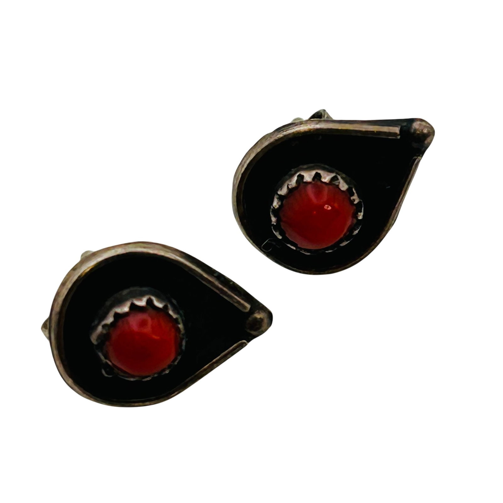 Navajo Sterling Coral Earrings: Navajo sterling coral earrings 1.1g — Tear drop shadow box push back studs