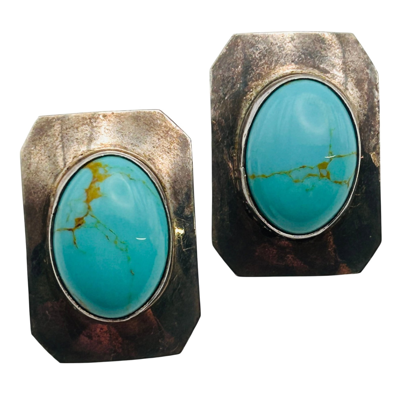 Signed Navajo Sterling Turquoise Cabochon Earring (1 of 7)