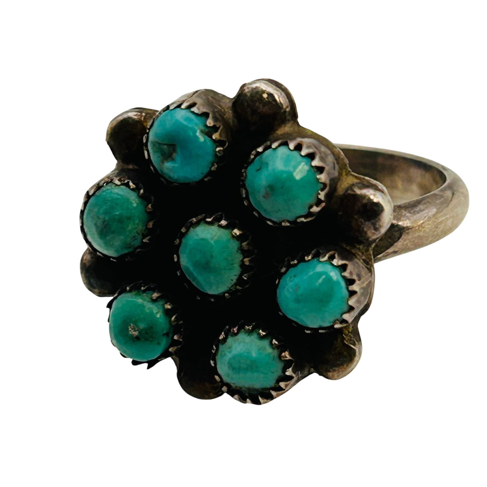Native Sterling Turquoise Cluster Ring Sz 4 (1 of 5)