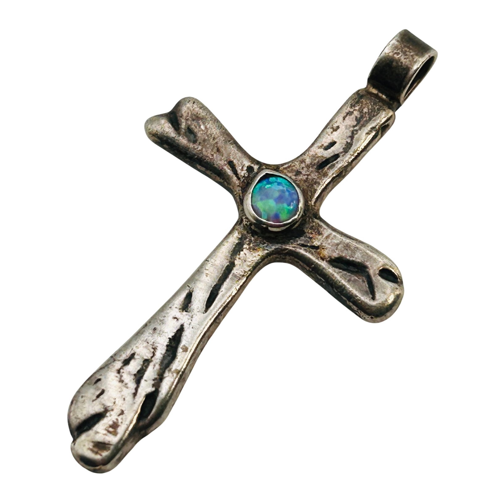 Signed Navajo Sterling Opal Cross Pendant (1 of 6)