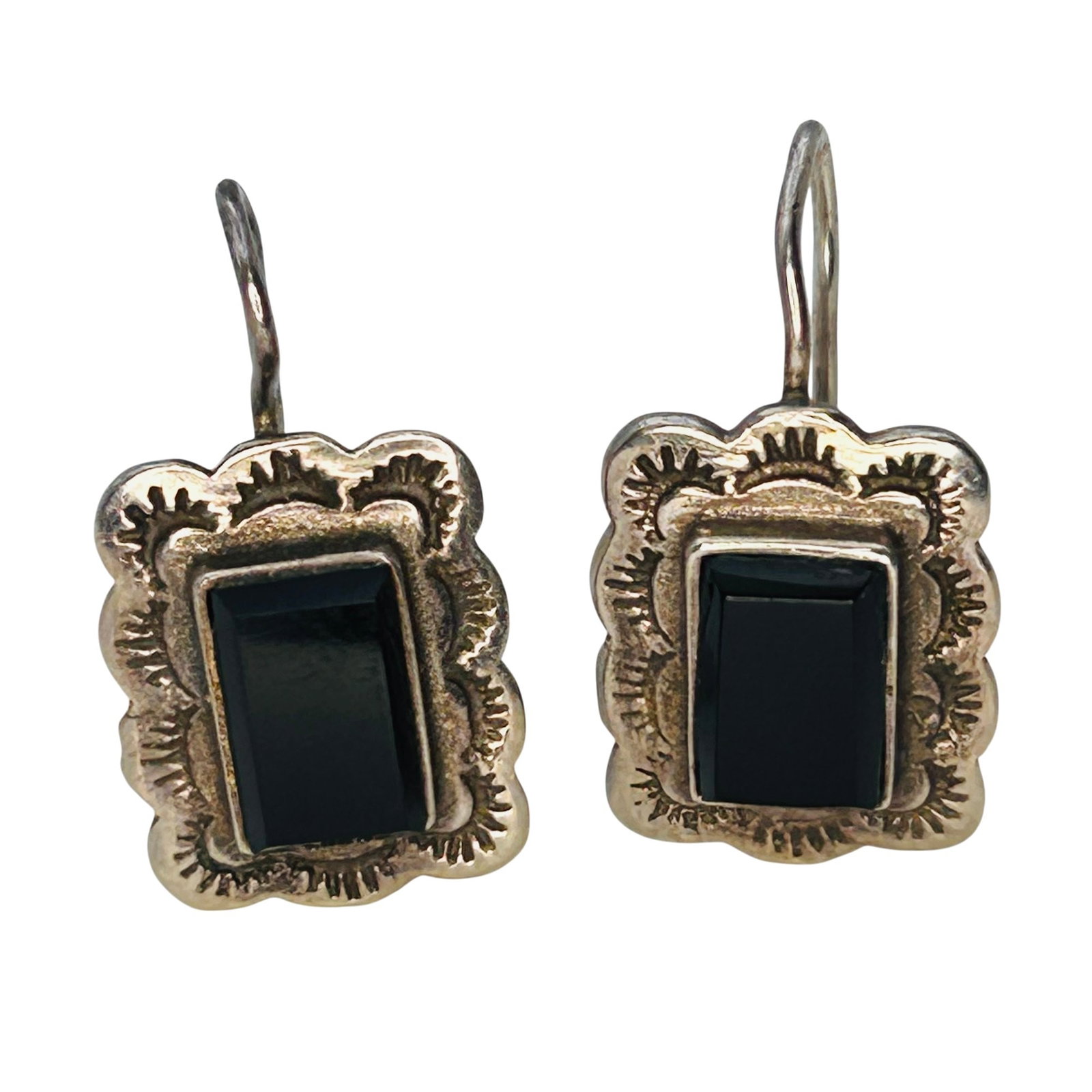 Southwest Sterling Stamped Onyx Earrings (1 of 6)