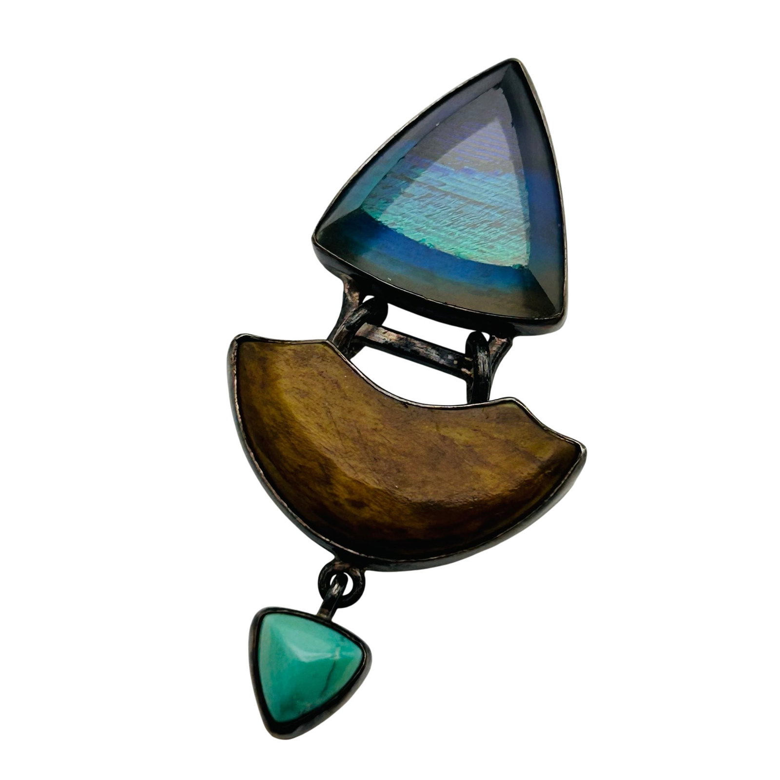 Signed Southwest Sterling Multi Stone Pendant: signed JLR Southwest sterling multi stone pendant 5.8g —Turquoise Jasper glass