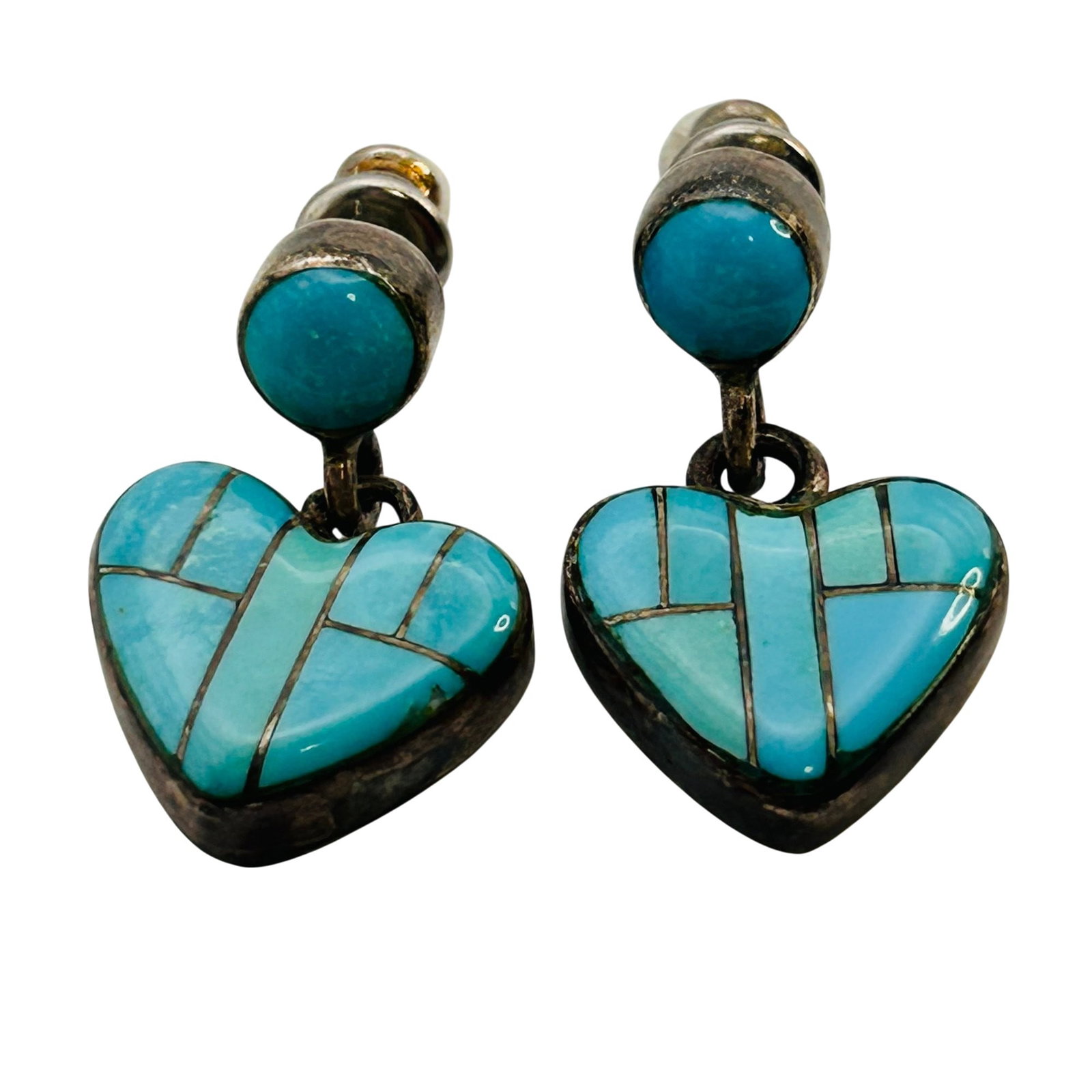 Vintage Southwest Sterling Inlay Turquoise Earrings (1 of 6)