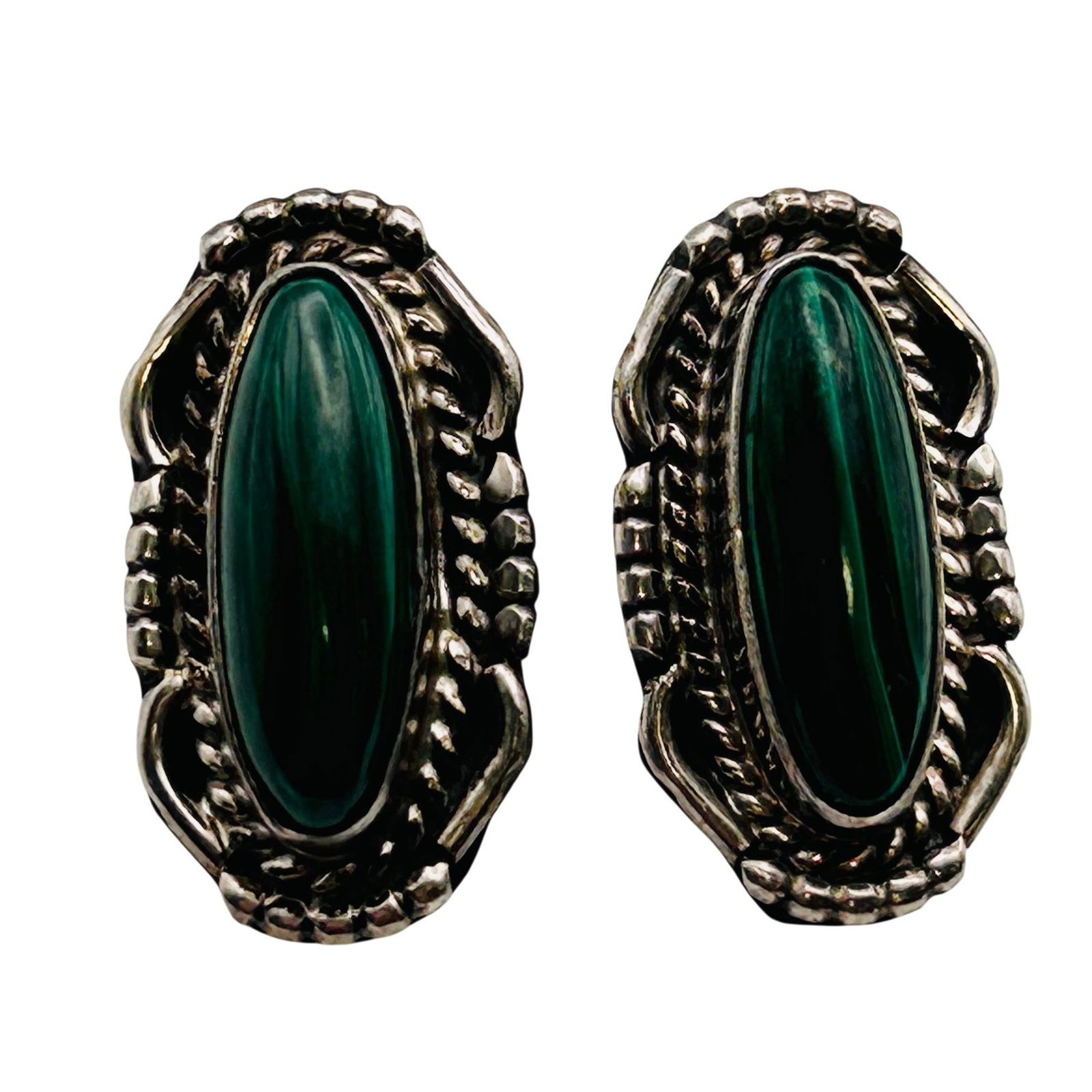 Navajo Sterling Malachite Earrings: Navajo sterling malachite earrings 5.4g