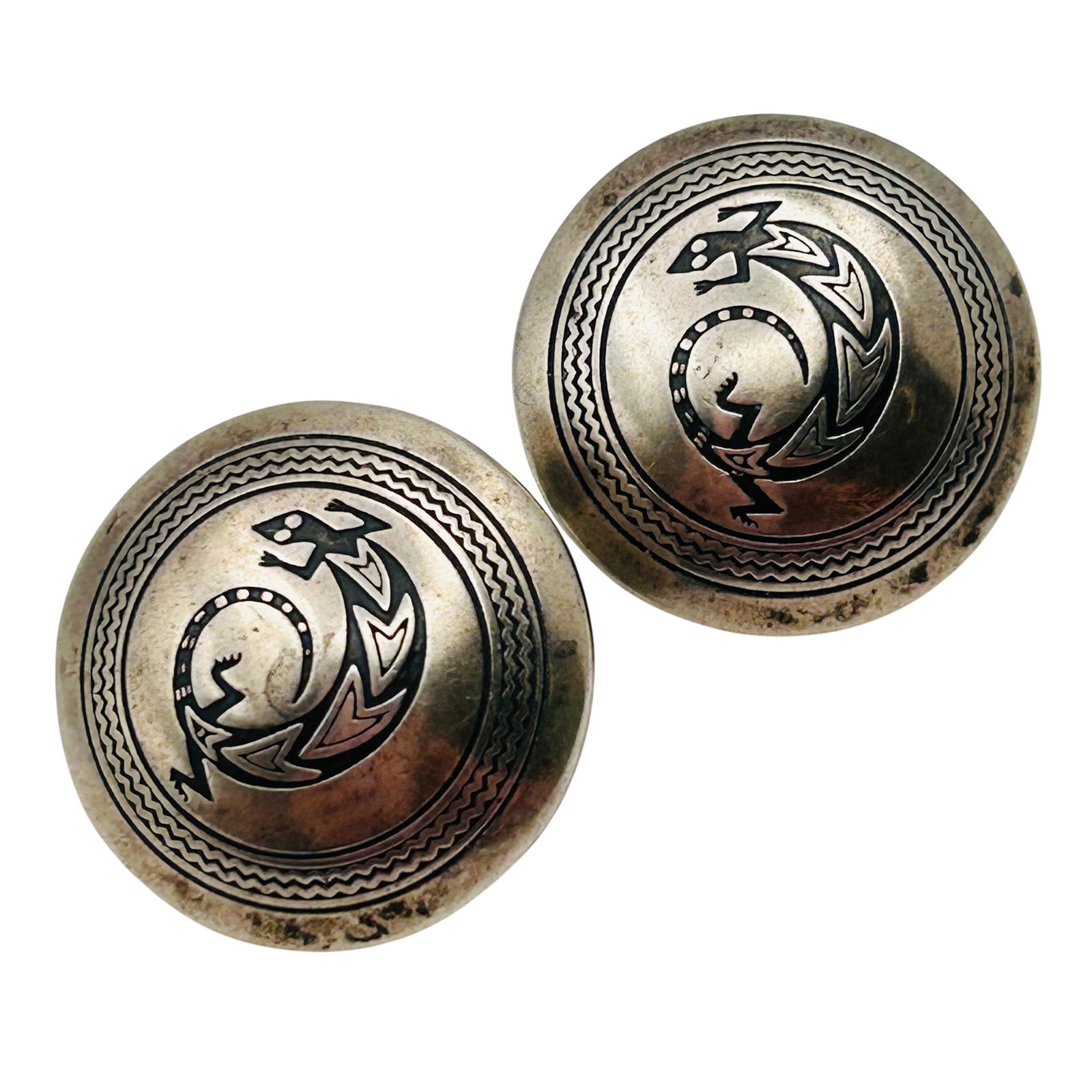 Signed Southwest Sterling Stamped Lizard Earrings (1 of 6)
